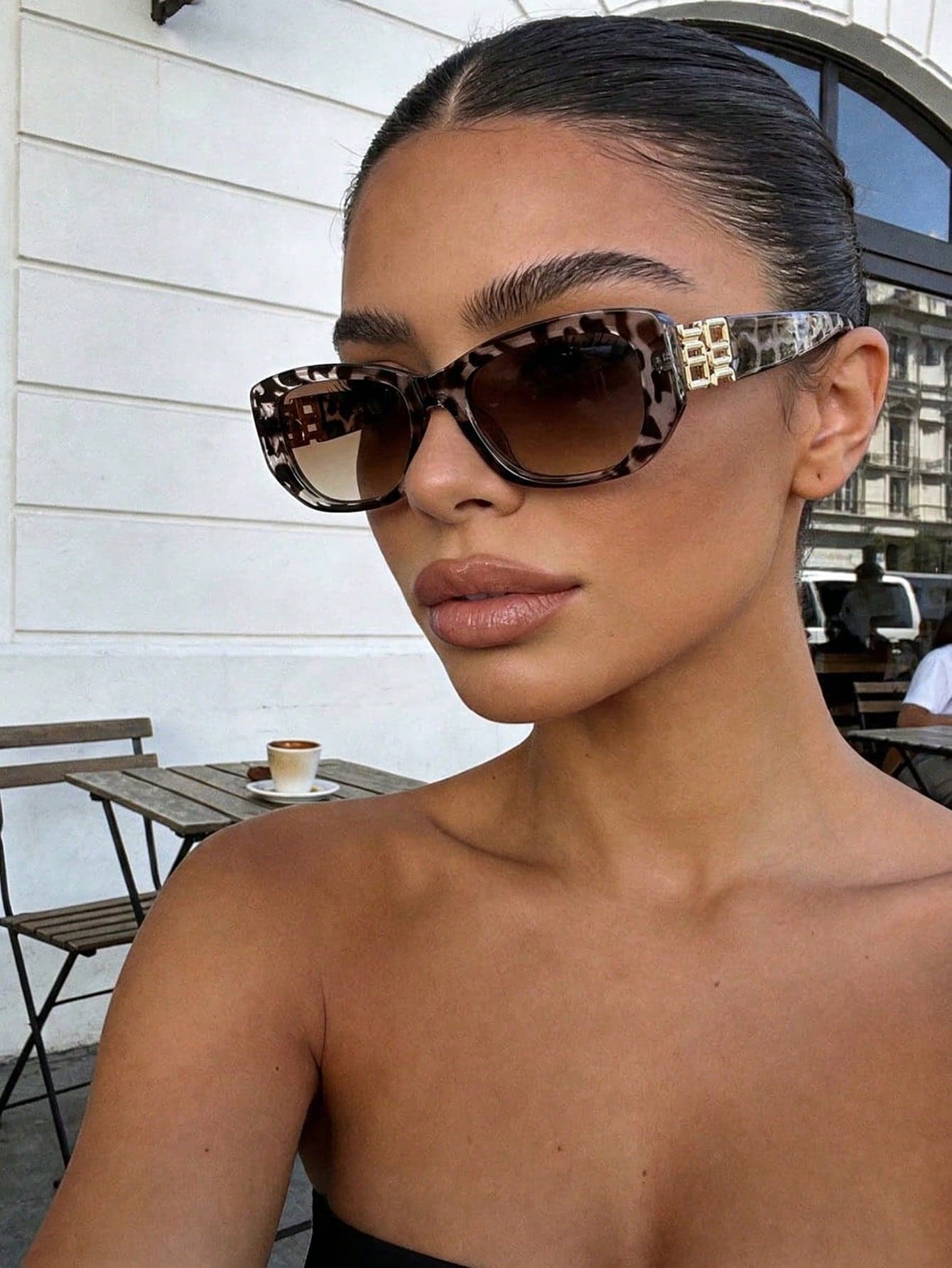 Leopard Print Retro Rectangular Sunglasses, Plastic UV Protection Shades For Travel And Beach