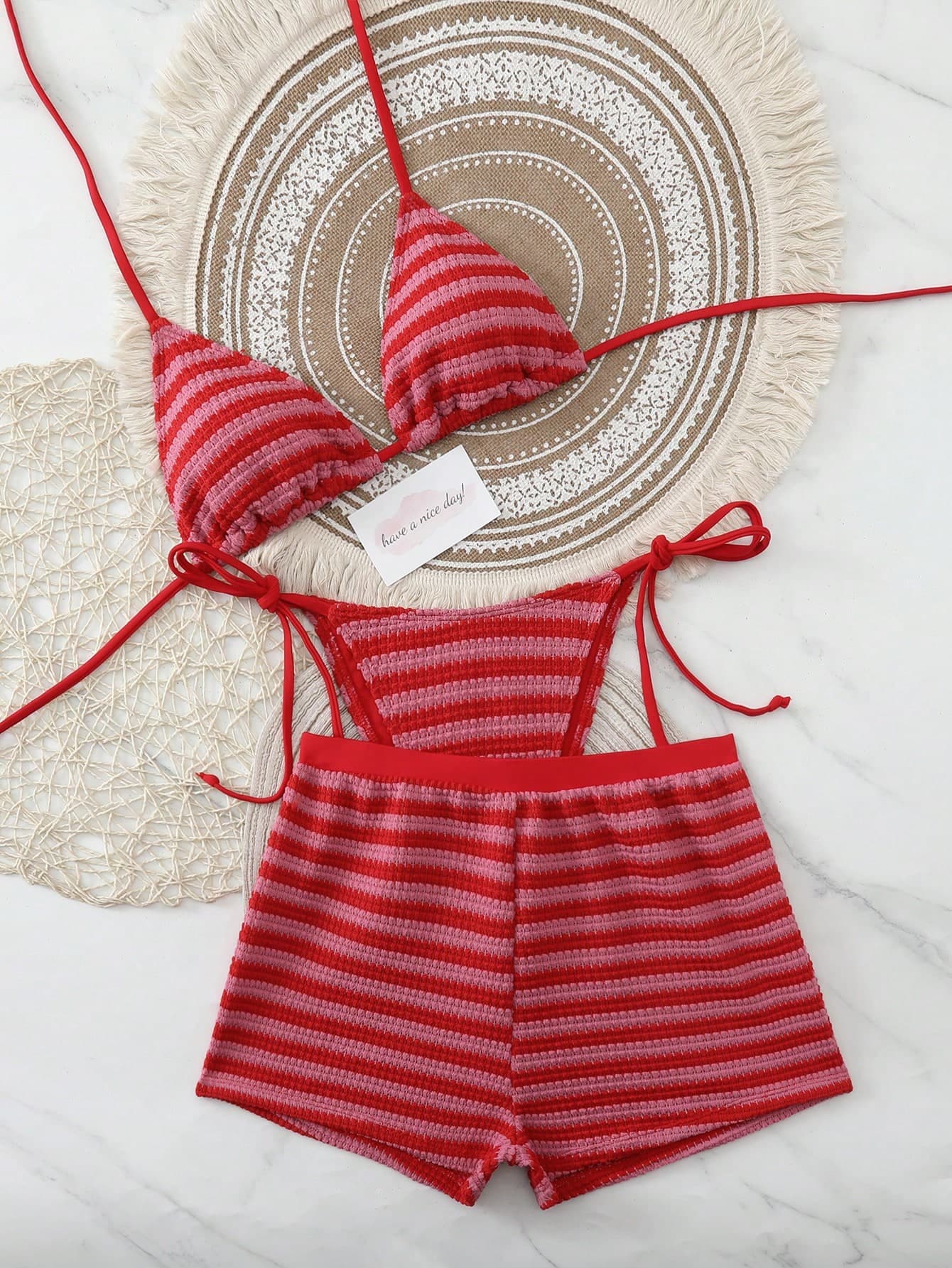 2026 Fashion Sexy Women's Beach Vacation Bikini Beach Shorts Swimsuit 3-Piece Set, Suitable For Spring/Summer Daily Casual Pool Party