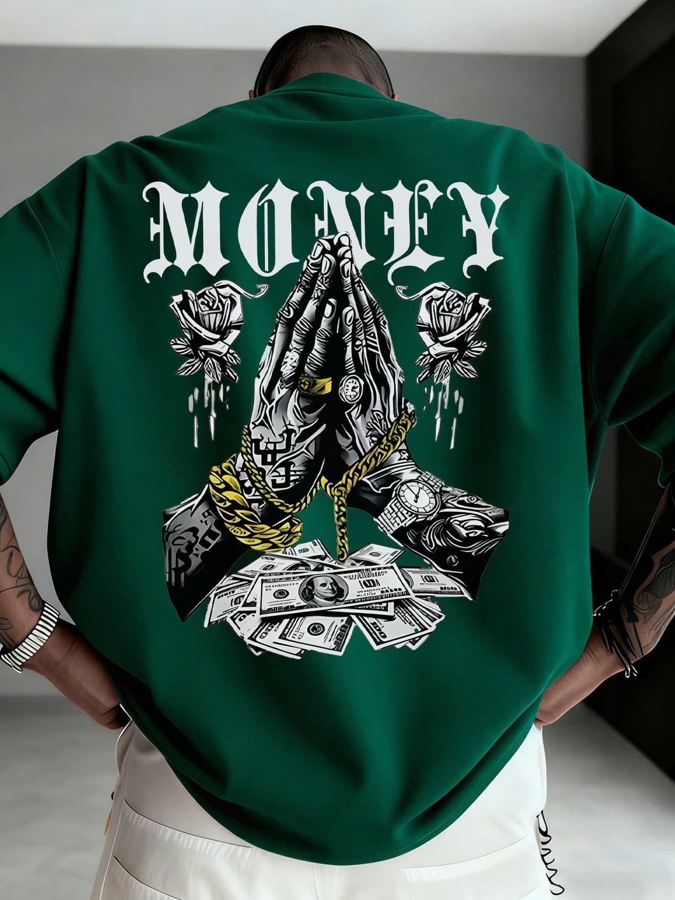 Zrgoth Men's Casual Versatile Simple Money Print Element Short Sleeve T-Shirt