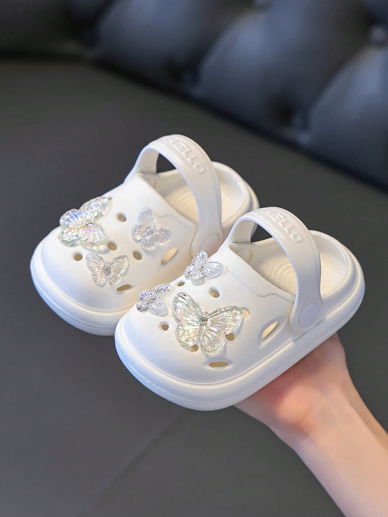 HAHABOBO Cute Elegant 3D Clear Butterfly Decor Kids EVA Clogs, Light Soft Flat Slip On Sandals, All Season Footwear For Home School Beach Travel