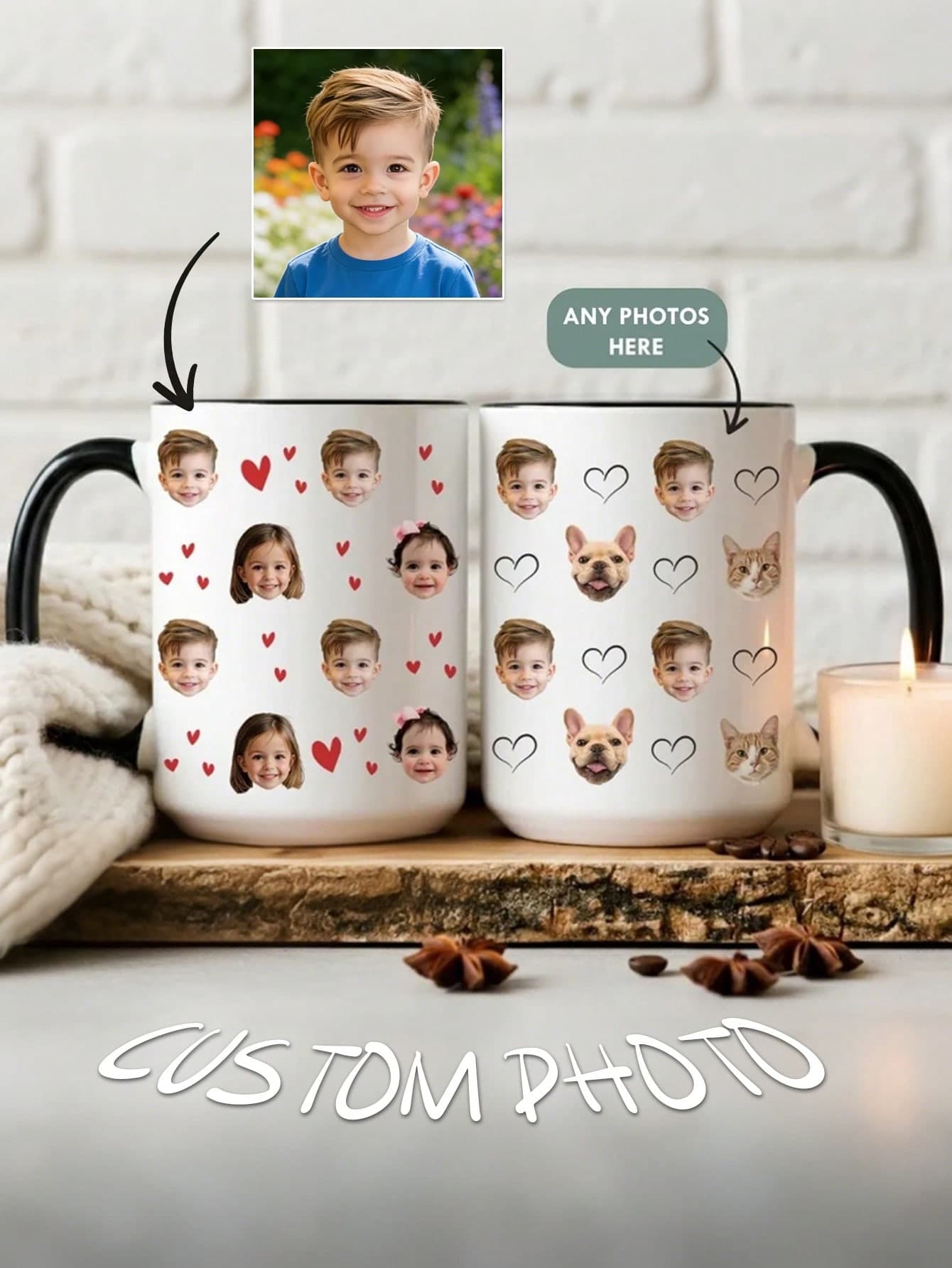 Customized Photo Coffee Mug Personalized Portrait Mug With Parents Grandparents Portrait Custom Baby Pet Portrait Mug Ceramic Mug, Father's Day Gift