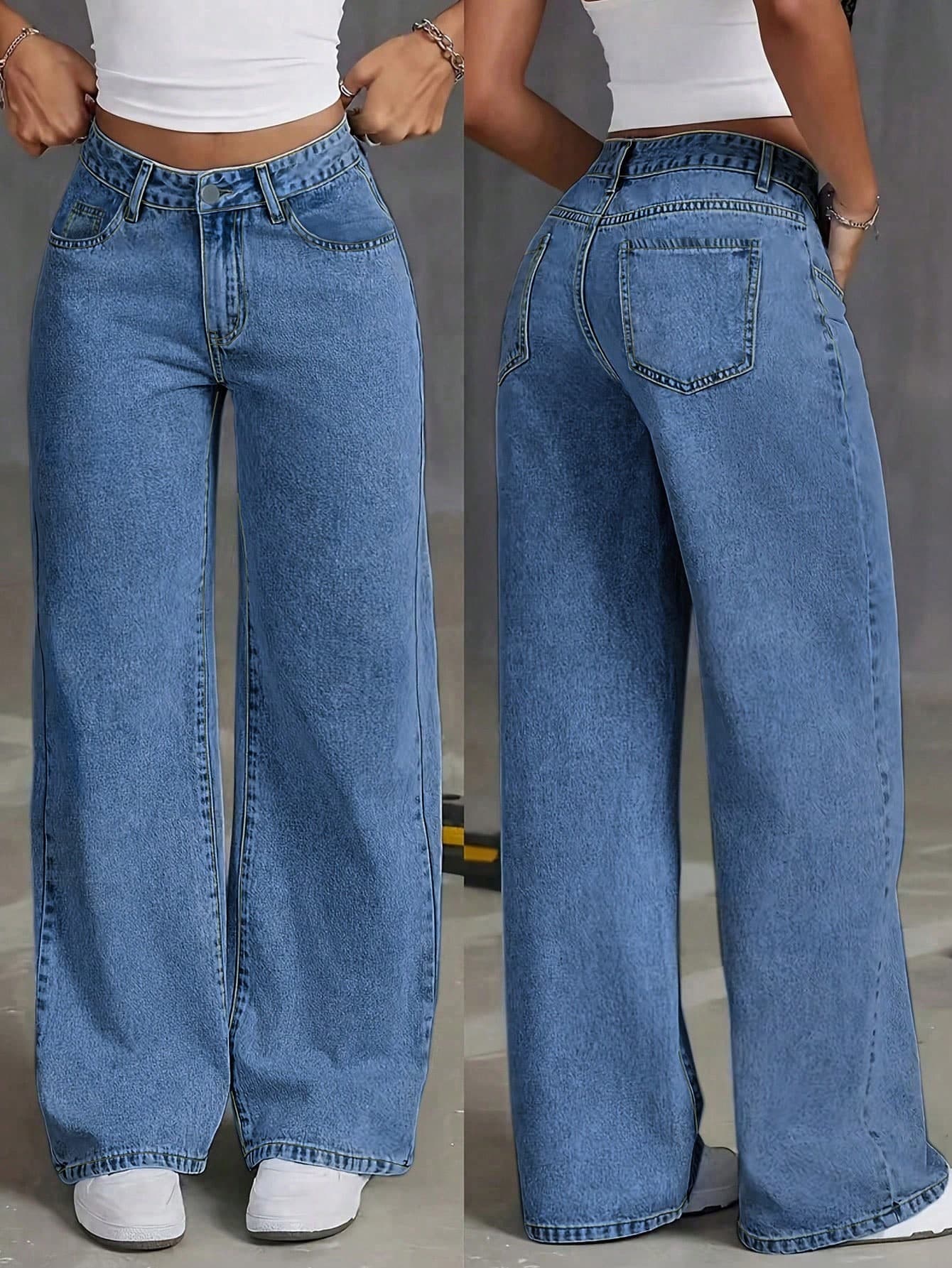 Women's Casual Washed High-Waisted Straight-Leg Jeans, Non-Stretch Fabric, 90% Cotton, Casual Elegant Denim Pants, Suitable For Commuting, Home, School, Lightweight And Comfortable, Concert, Summer Wear Spring