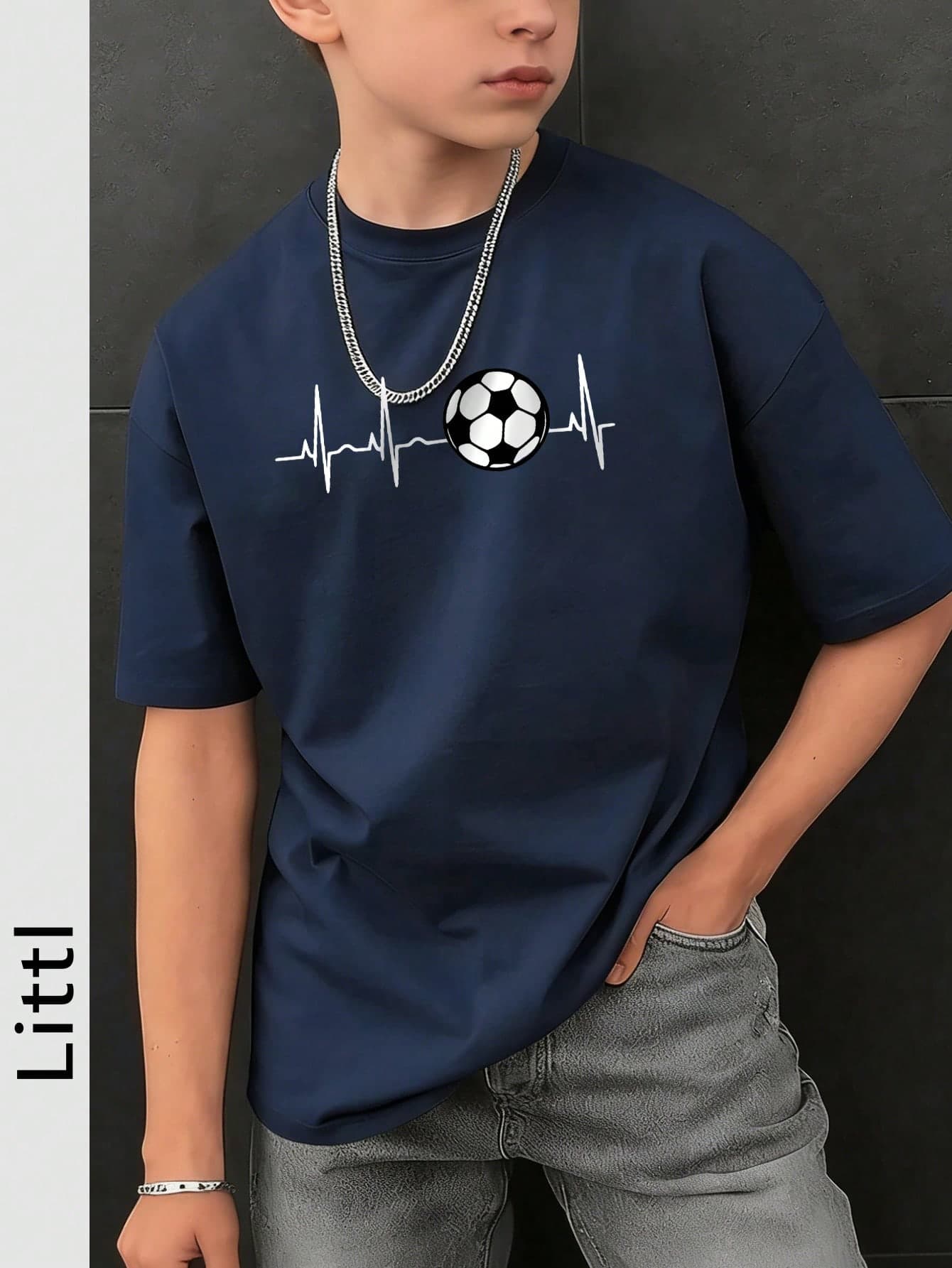 Tween Boys Casual Printed Crew Neck Short Sleeve T-Shirt, Summer Top