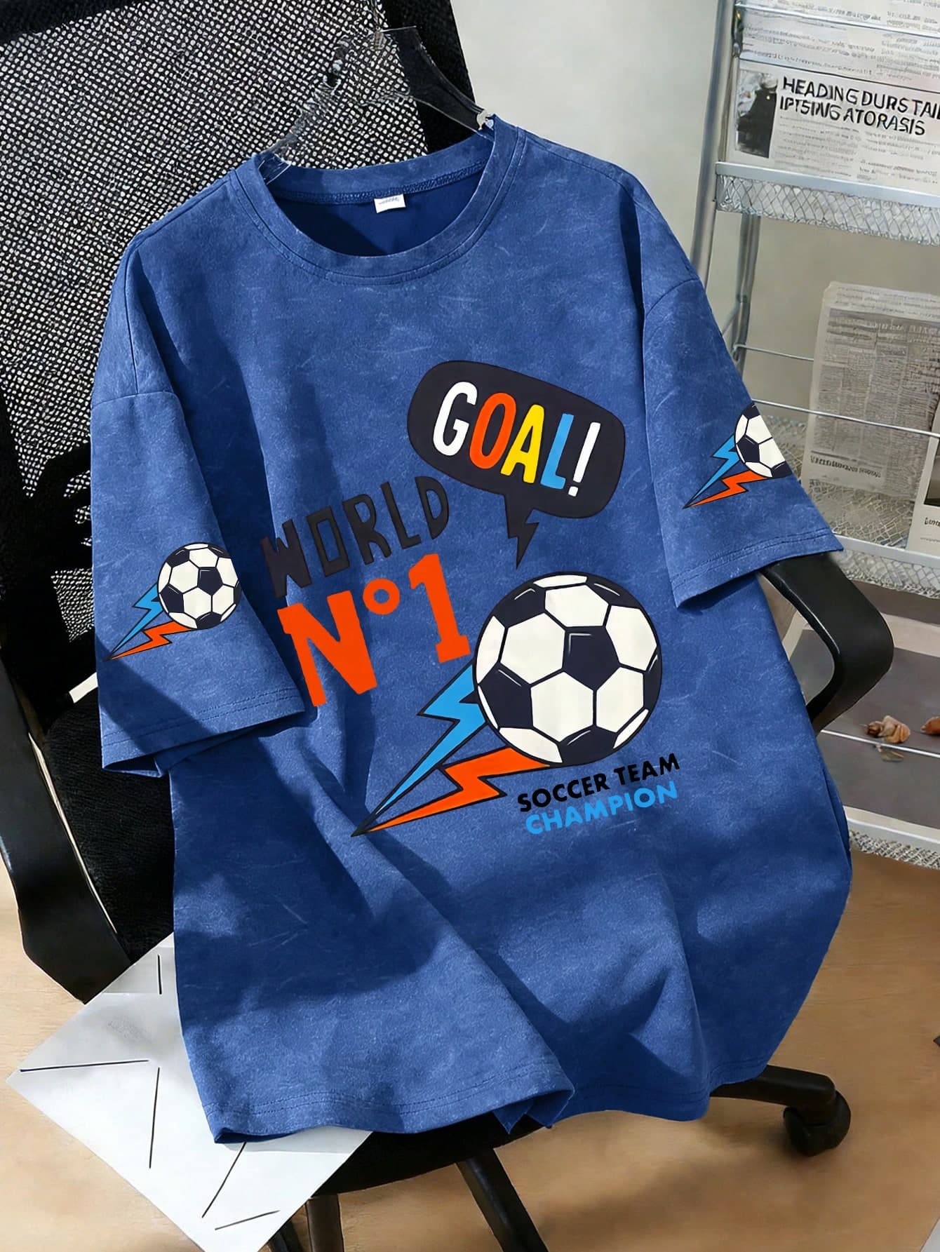 Kids Casual Printed Round Neck Short Sleeve T-Shirt Series, With Football And Lightning Graphic Prints, Suitable For Students To Wear In Summer