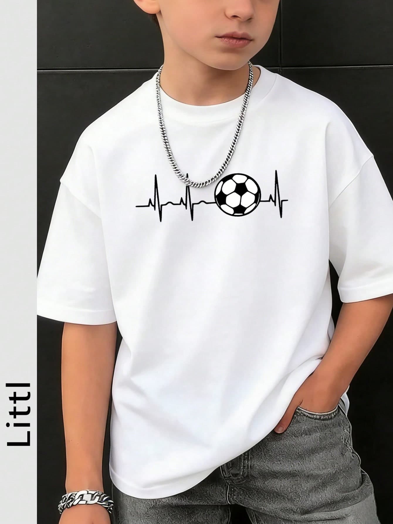 Tween Boys Casual Printed Round Neck Short Sleeve T-Shirt, Summer Top