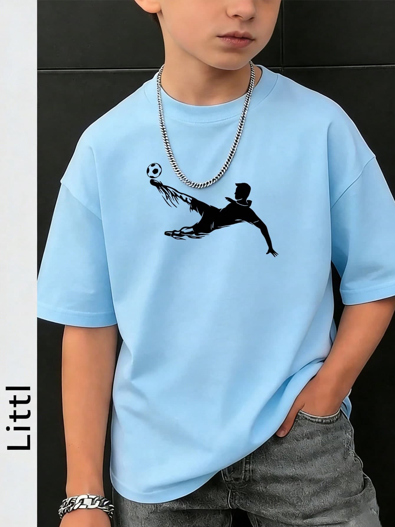 Boys' World Cup Soccer Print Loose T-Shirt, Summer Breathable Short Sleeve Sports Top