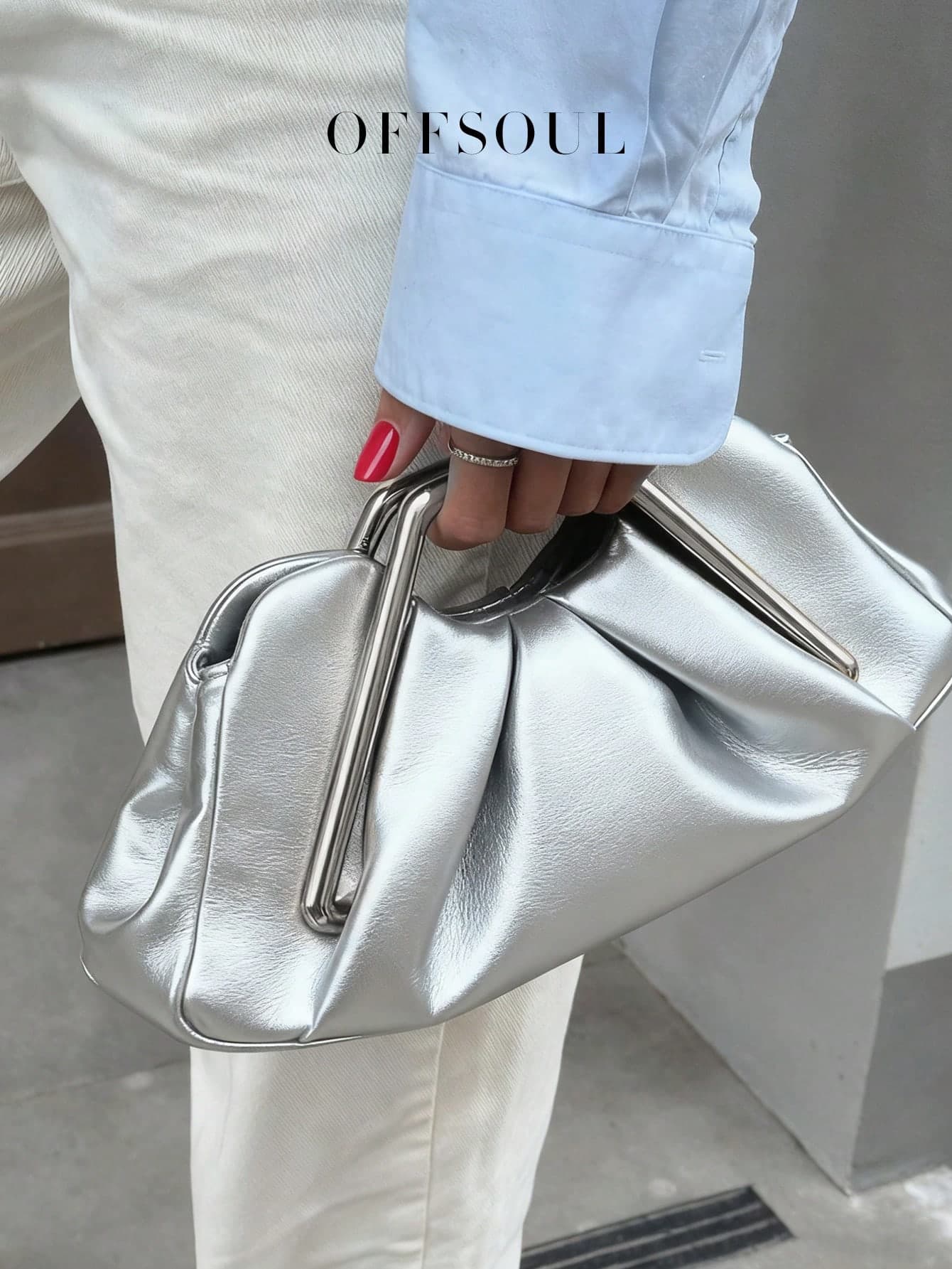 European And American Style Pleated Cloud Clutch Bag, New Asymmetrical Metal Hardware High-End Asymmetrical Handbag For Party And Evening Event