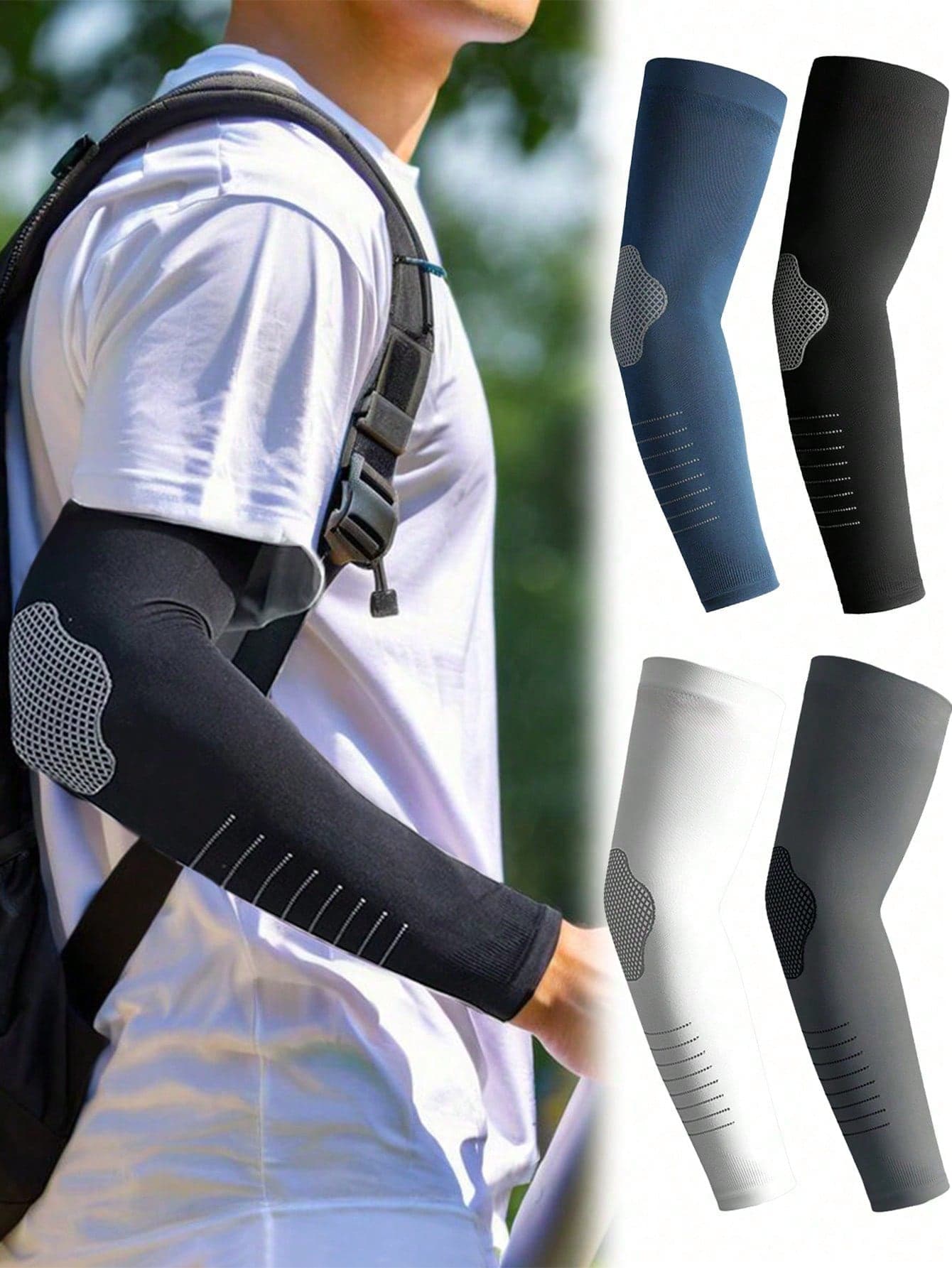 2 Pairs/3 Pairs/4 Pairs Men's Long Ice Silk Sun Protection UV-Resistant Arm Sleeves, Loose Fit Summer Sports Cycling High Elasticity Cooling Elbow Sleeves, Seamless Polyester (Polyester) Breathable Quick-Dry Ice Silk Sun Protection Sleeves, Suitable For Outdoor Hiking, Cycling, Fishing, Sunshade Anti-Slip Summer Sports Arm Guards