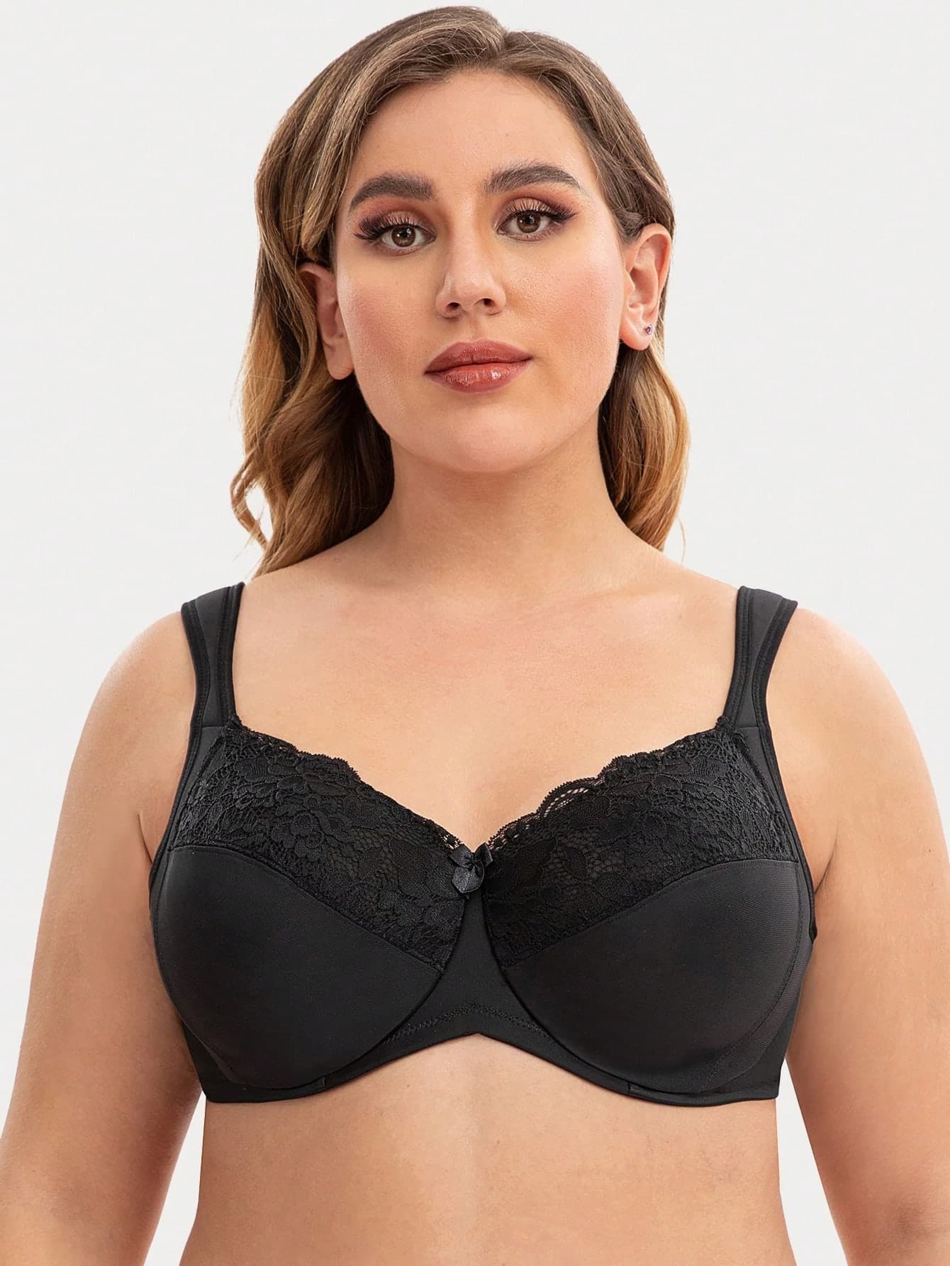 MELENECA Women Plus Size Full Coverage Underwire Lace Bra With Comfortable Cushioned Straps