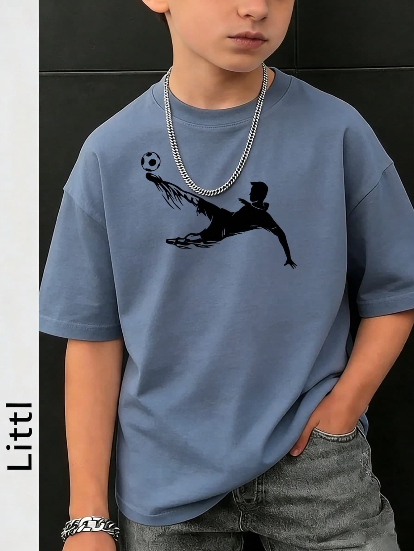 Boys' World Cup Soccer Print Loose T-Shirt, Summer Breathable Short Sleeve Sports Top