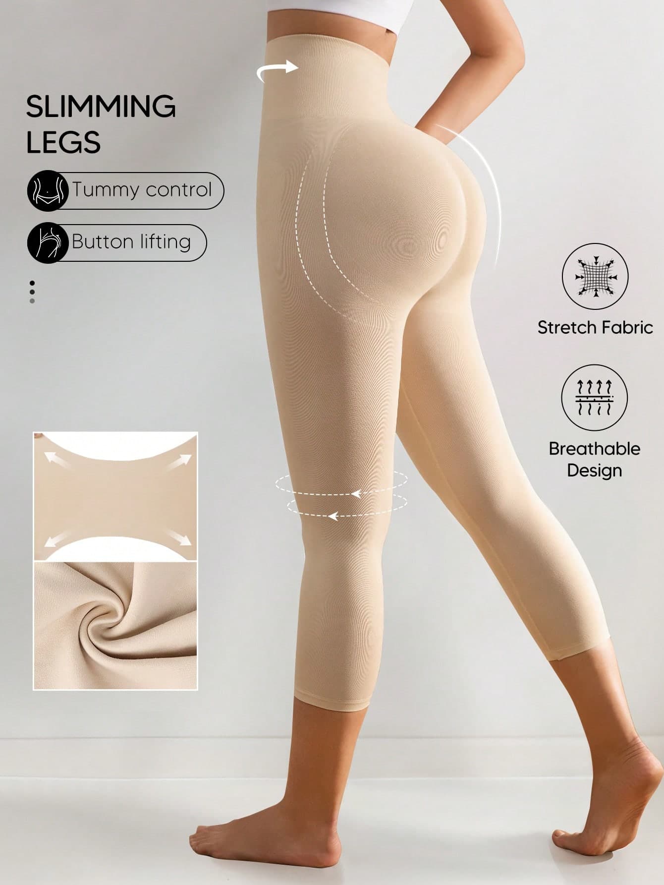 Suprenx Women's High Waist 3/4 Length Compression Leggings, Tummy Control Shapewear