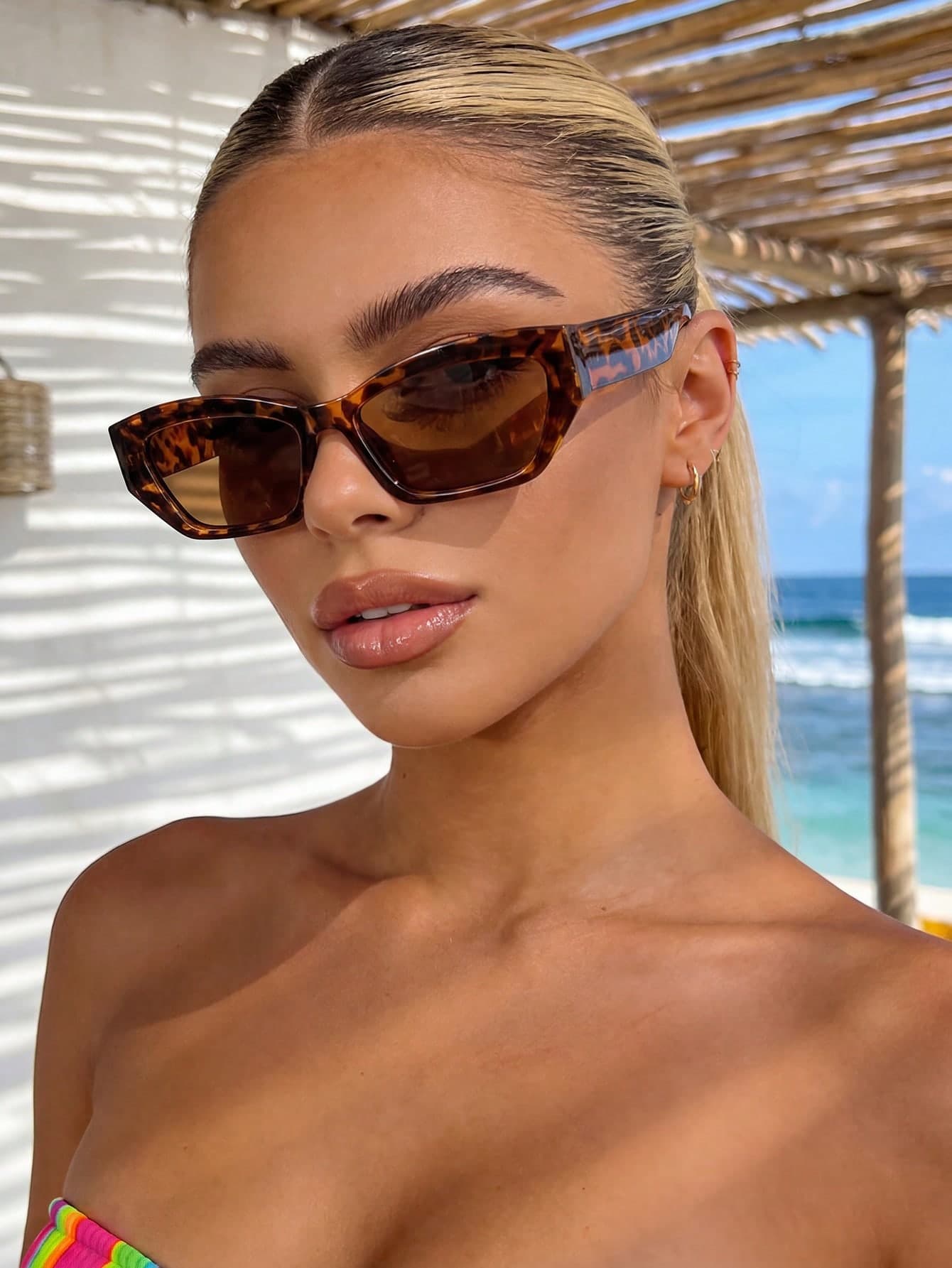 Leopard Print Sunglasses, Retro Rectangular Plastic Fashion Glasses, Classic Style For Outdoor Travel Beach Vacation Casual Wear, Summer UV Protection Driving Sunglasses Unisex