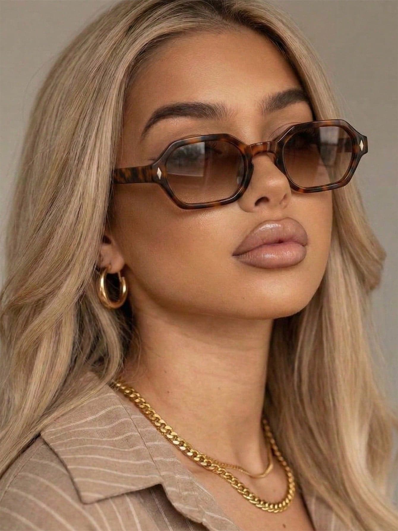 1 Pair Women's Leopard Print Polygon PC Frame Vintage Orange Lens Outfit Street Style Fashion Glasses