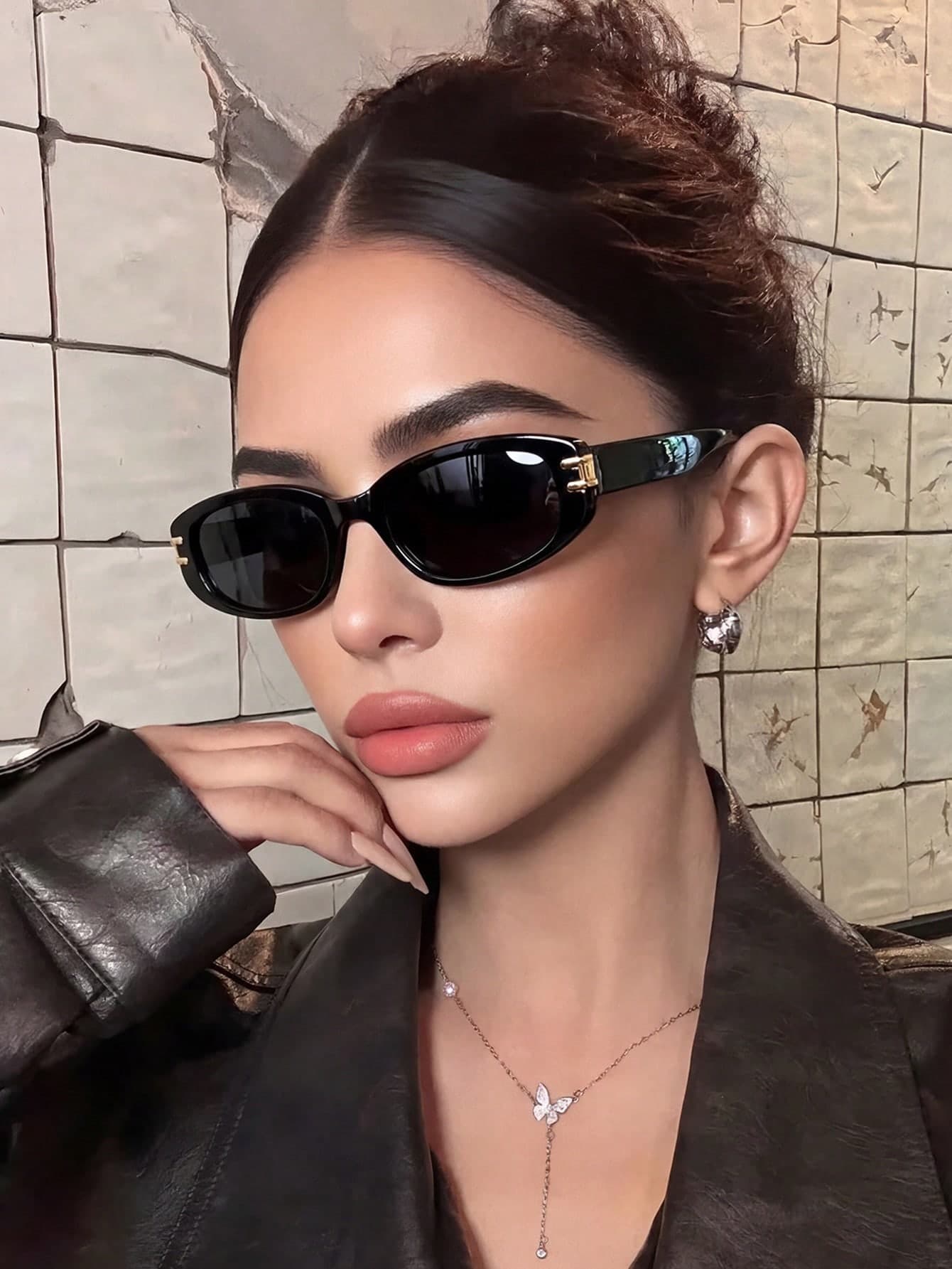 Retro Cat Eye Small Frame Y2K Black Fashion Glasses, Classic Plastic Casual Decoration Daily Wear Unisex