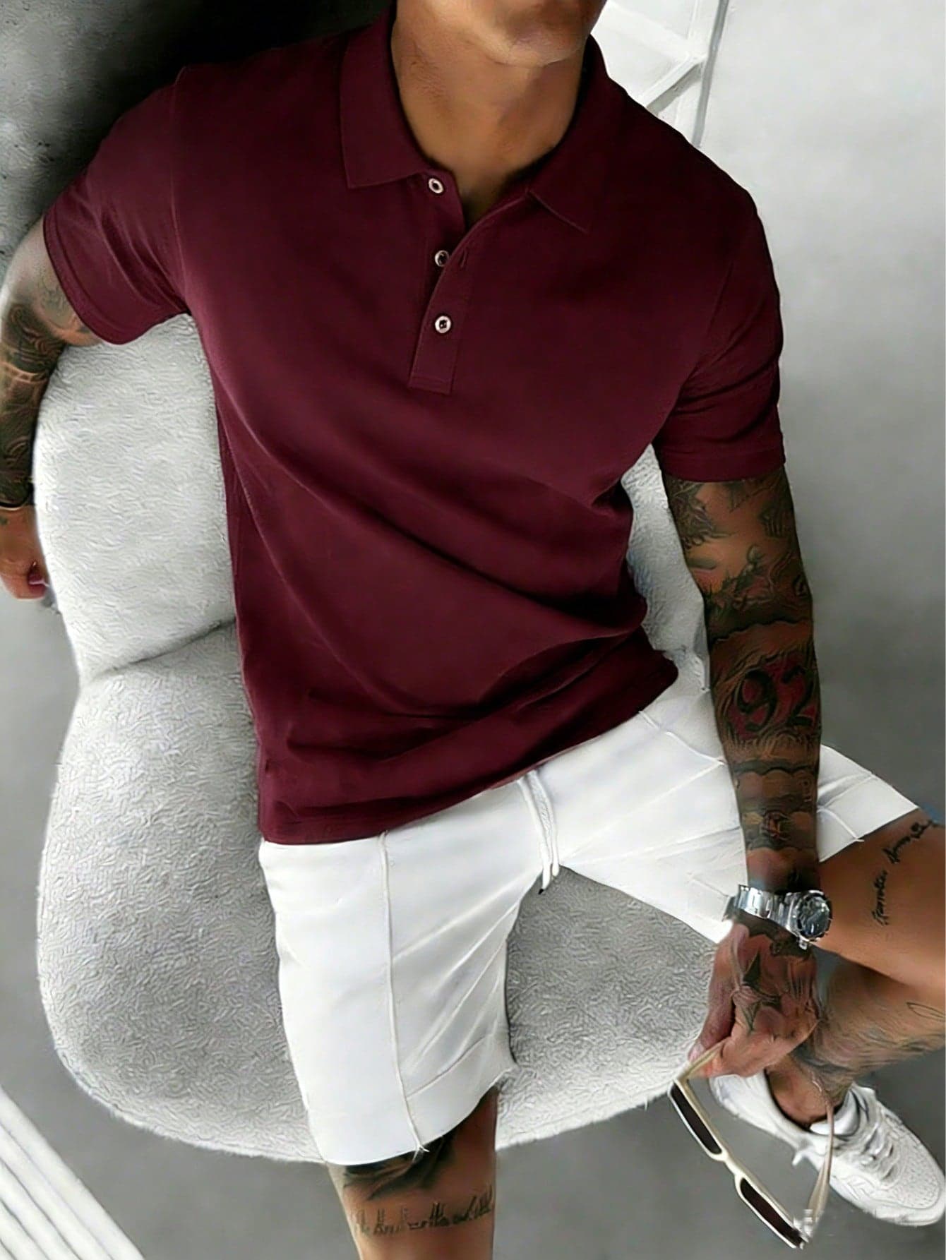 Men's Casual Solid Color Short Sleeve Polo Shirt, Summer
