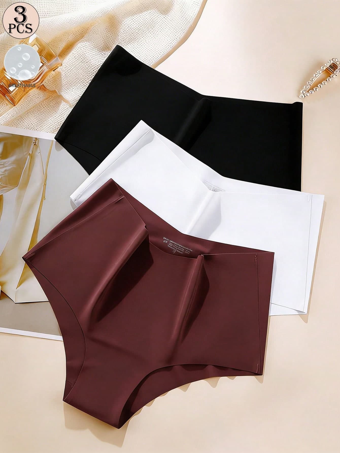 Aofeiqike 3 Packs Plus Size High Waist Ice Silk Thongs, Seamless Comfortable Invisible Triangle Underwear, Multi-Color Dopamine Style