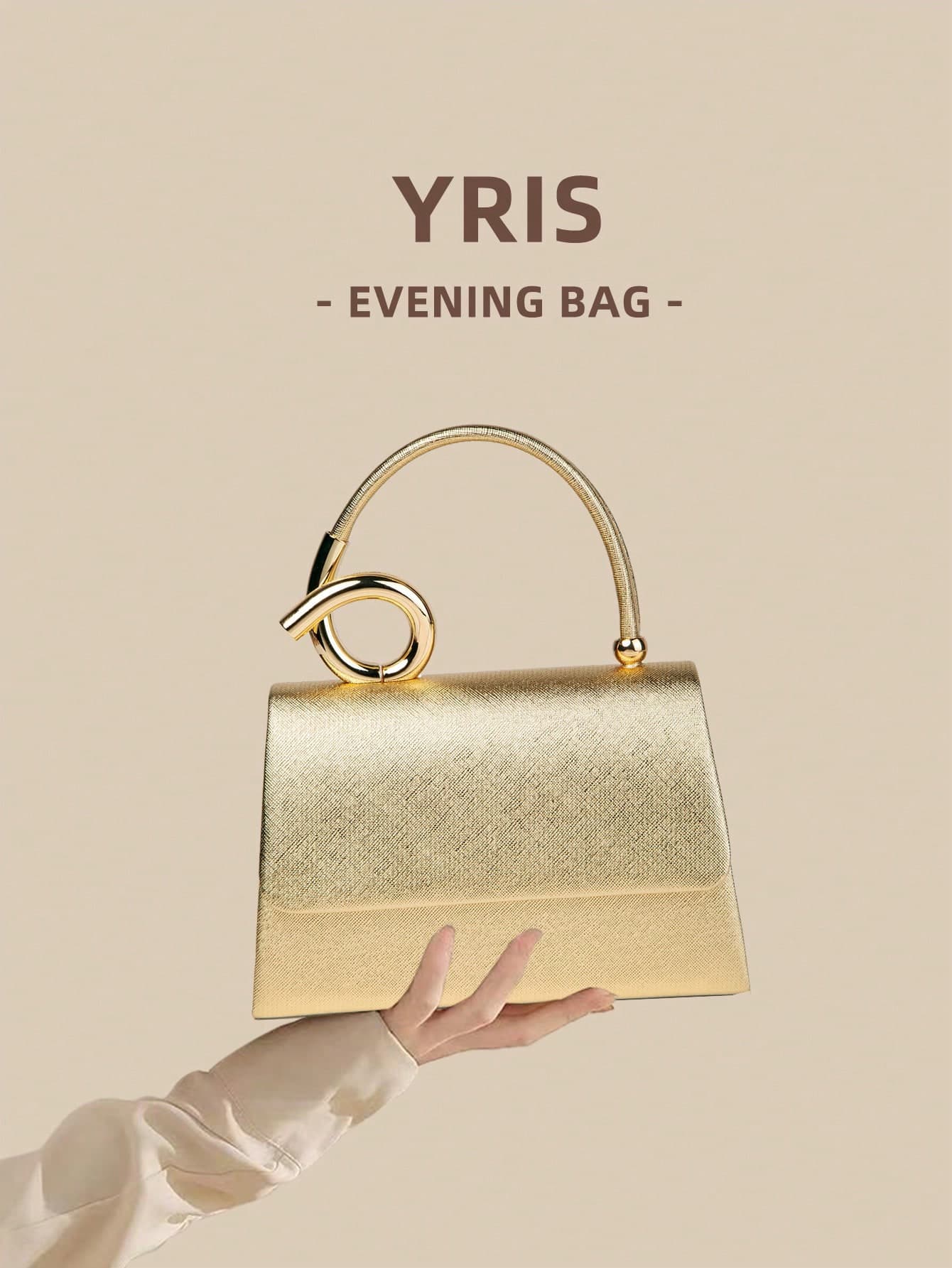 1pc Gold PU Material Flap Clutch Bag With Metal Wrist Decor, Showcasing Fashion And Elegance, Can Be Handheld/Carried/Shoulder Bag/Crossbody, Suitable For Wedding/Party/Prom/Banquet