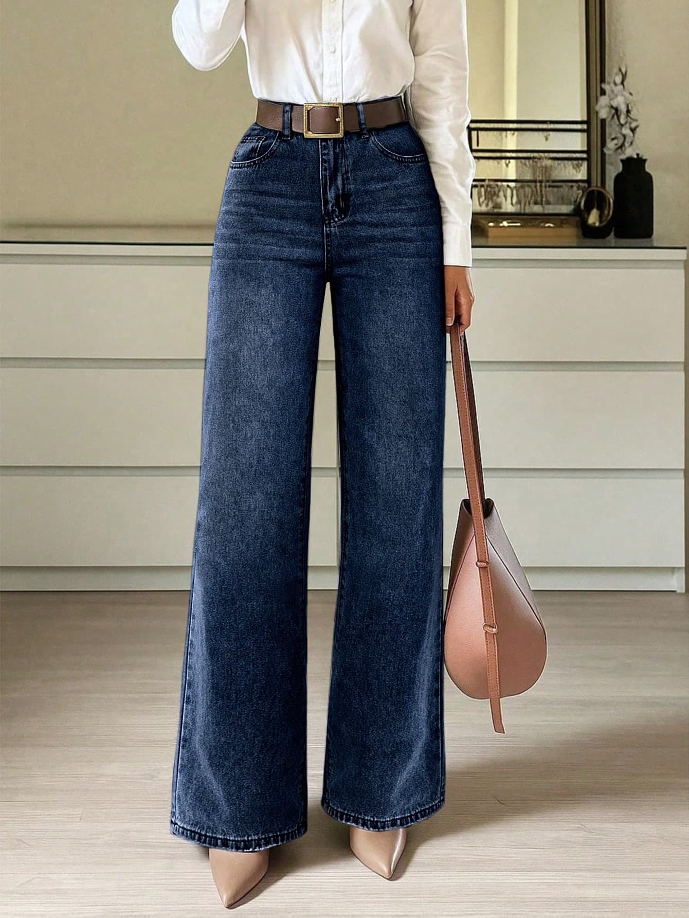 Women's Loose Straight Leg Jeans With Pockets, Simple Casual Elegant Versatile, Suitable For All Seasons, Perfect For Travel, Beach And Vacation