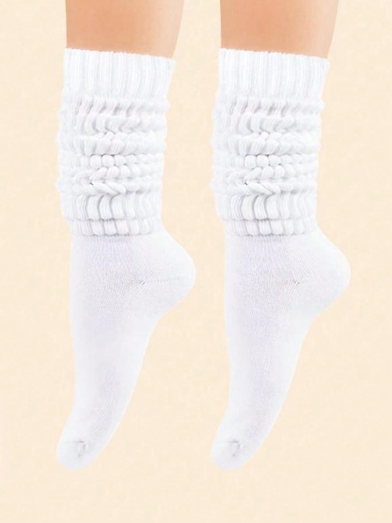 1 Pair Women's White Fashionable Slouch Socks, Suitable For Daily Wear