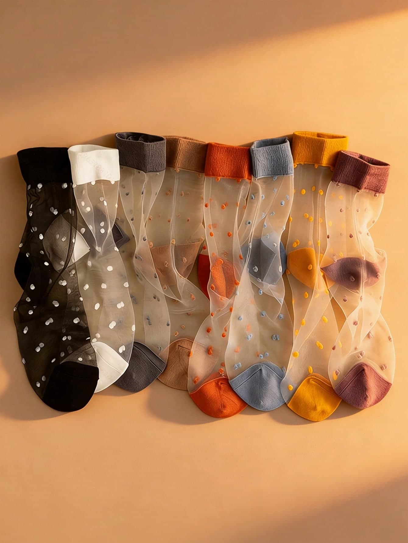 Multi-Color 1/3/5/8 Pairs Women's Glass Silk Mid-Calf Socks, Ultra-Thin Breathable Summer Glass Silk Women's Socks, Crystal Glass Sheer Polka Dot Mid-Calf Socks, Preppy Style, Fashionable Casual High-Value Socks, Suitable For Daily Wear