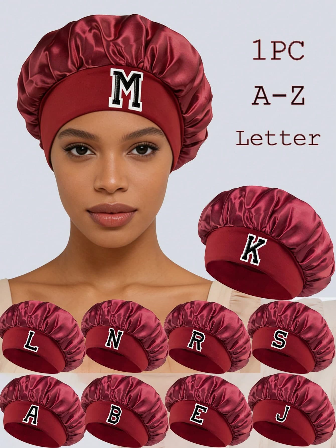 1Pc Unisex Bonnet Hat Customized A-R Letters Satin Sleep Bonnet, Soft Comfortable Sleeping Bonnet, Elastic Wide-Brim Silky Sleeping Cap For Daily