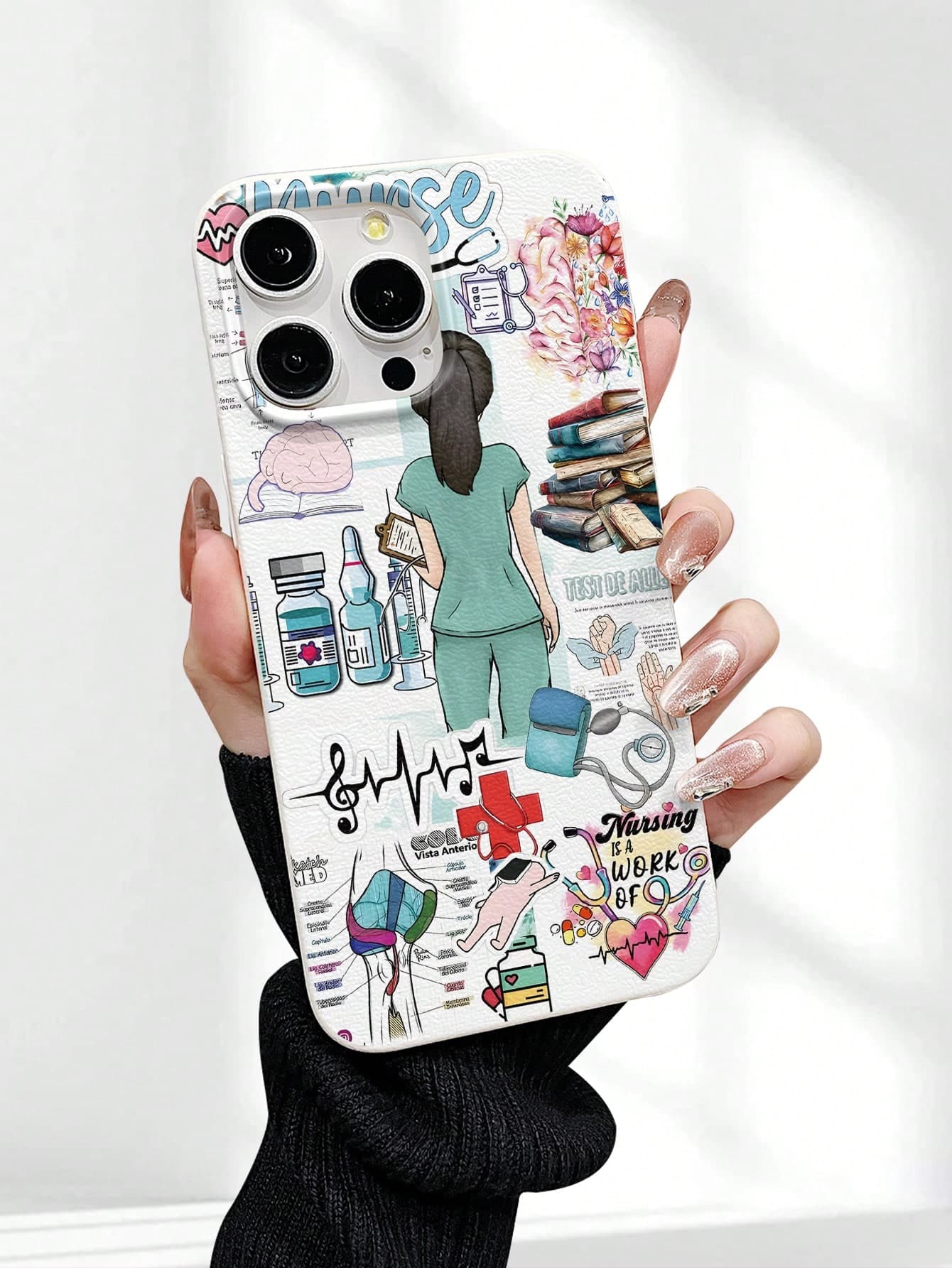 Medical Theme 2D Printed Pattern, Popular Classic Brand New High-End Feel, Retro Luxury Style, White Faux Leather Texture, Dust-Proof And Waterproof Soft Case, Suitable For IPhone17/16/15/14/13/12/11/Pro/ProMax/X/XR/XS/XSMAX/7/8/PLUS/Air/Se2/3, Suitable As A Gift For Friends, Family, Couples, Yourself, Birthday, Holiday