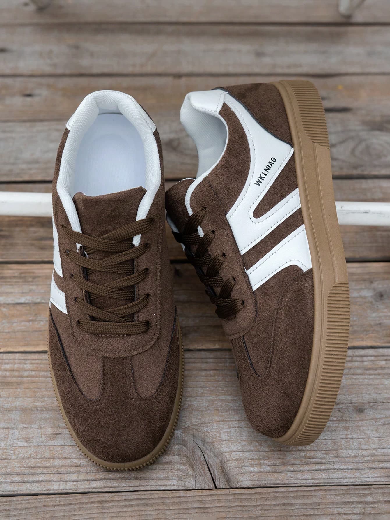 1 Pair Women's Multifunctional Fashion Casual Shoes, Flat Lace-Up Round Toe Rubber Sole Casual Sneakers, Brown & White Color Block, Daily Wear Shoes, Casual Shoes Size 36-42,