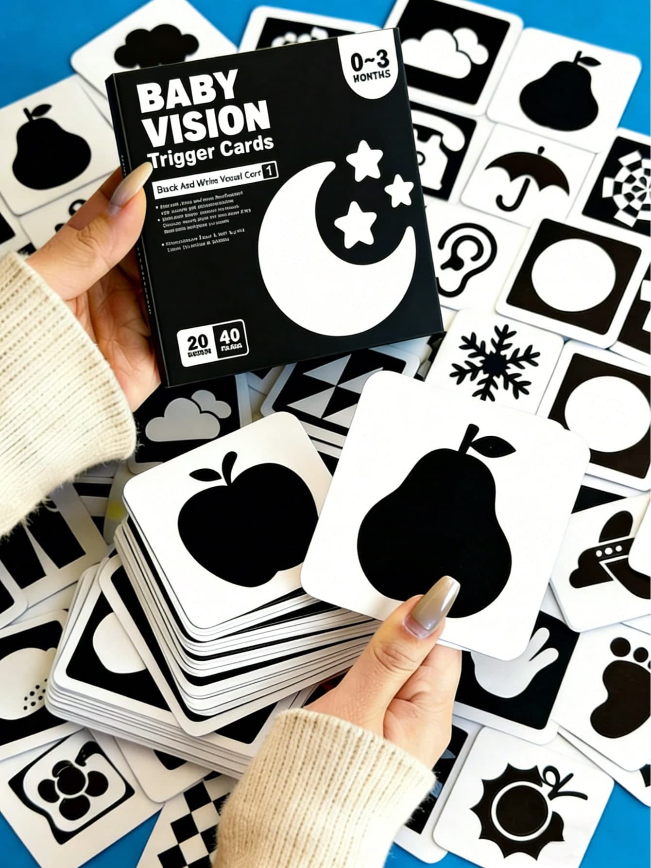 20pcs/1set 40 High Contrast Black And White Visual Stimulation Cards | Newborn Vision Training And Tracking Flashcards | Baby Books, 0-3 Months, 3-6 Months, 6-12 Months Infant Development Toys | Baby Supplies, Children Toys, Toddler Toys, Baby Books Alternative Gifts, Toddler Learning Activities