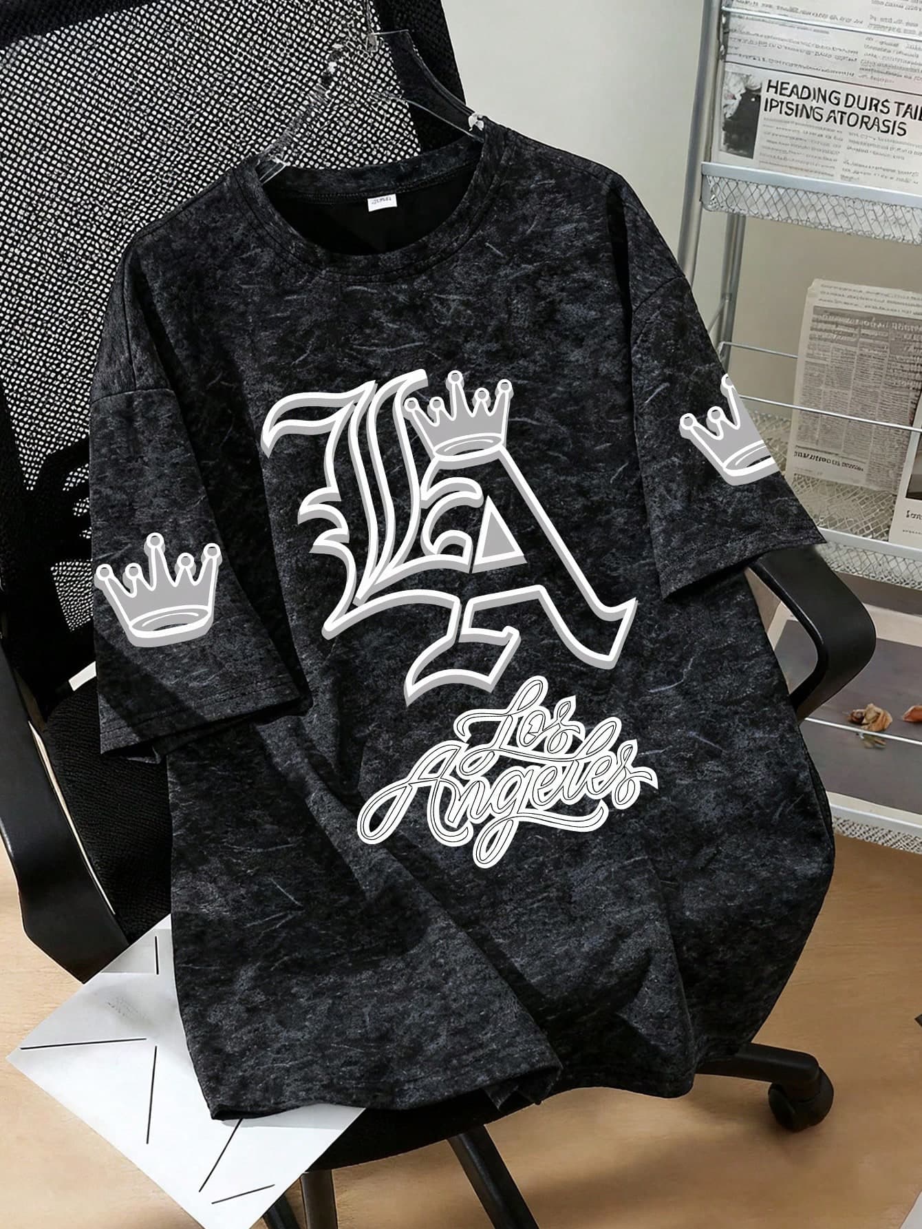 Teenage Boys' Cool Letter & Cartoon Print Black Crew Neck Short Sleeve T-Shirt, Suitable For Spring/Summer New Boys Clothing