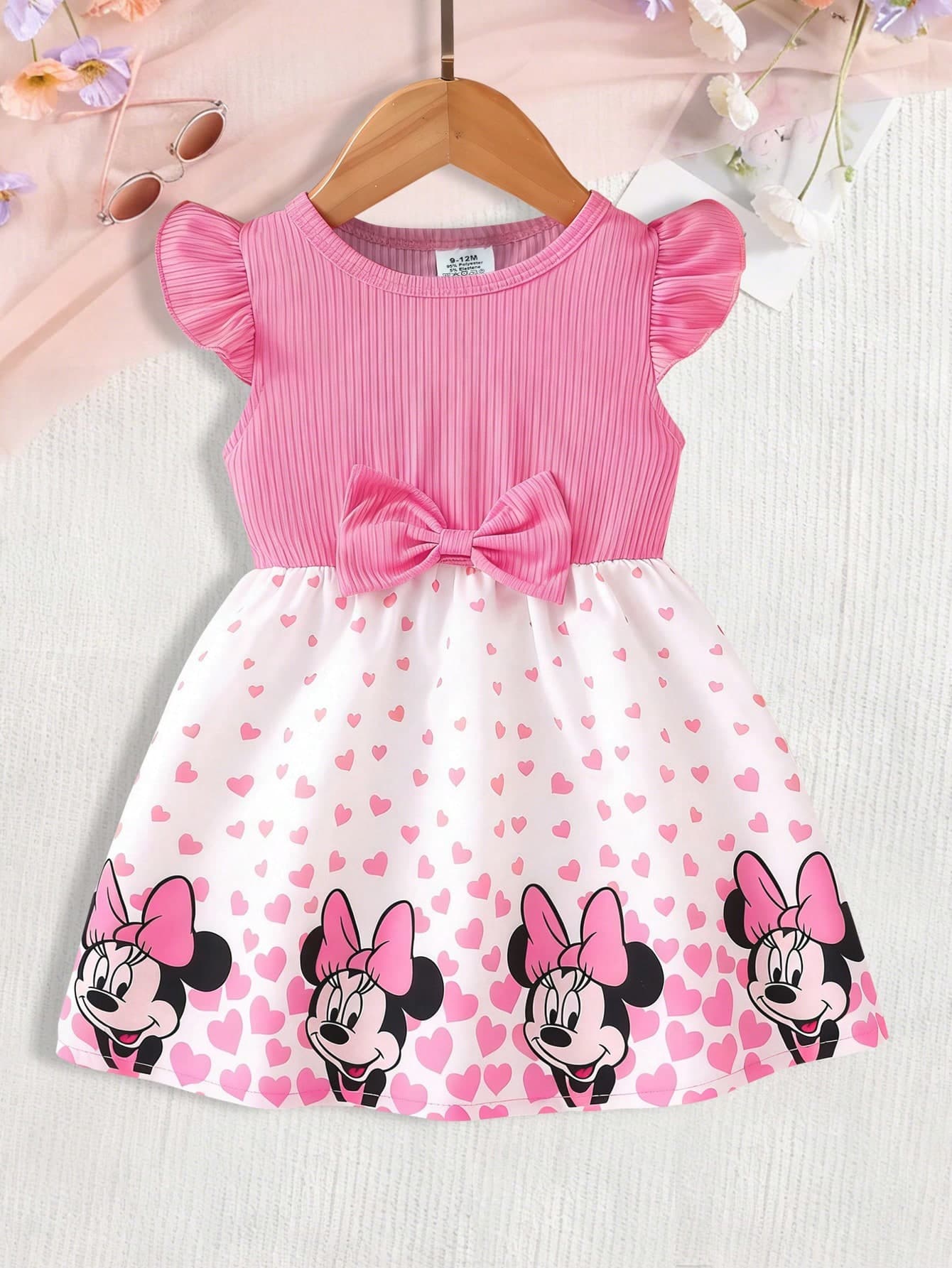 Disney Summer Baby Girls' Print Cute Sleeveless Dress, Baby Girl Casual Vacation Heart & Bow All-Over Print Versatile Dress