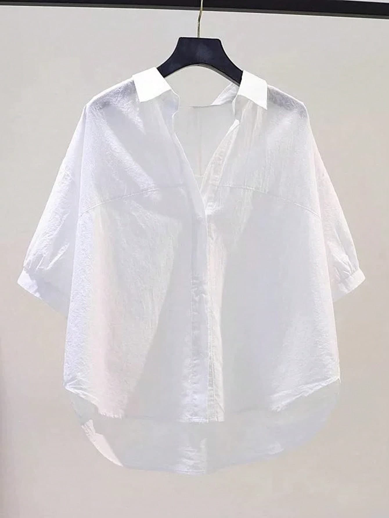Women's Casual Loose Fit Short Sleeve Shirt, Relaxed Style, Comfortable And Flattering White Summer
