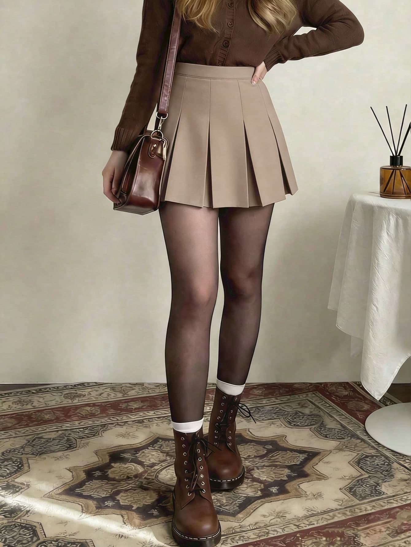 Women's High Waist Pleated Skirt, Versatile A-Line Skirt, Y2K Style Solid Color Casual Mini Skirt, Aesthetic