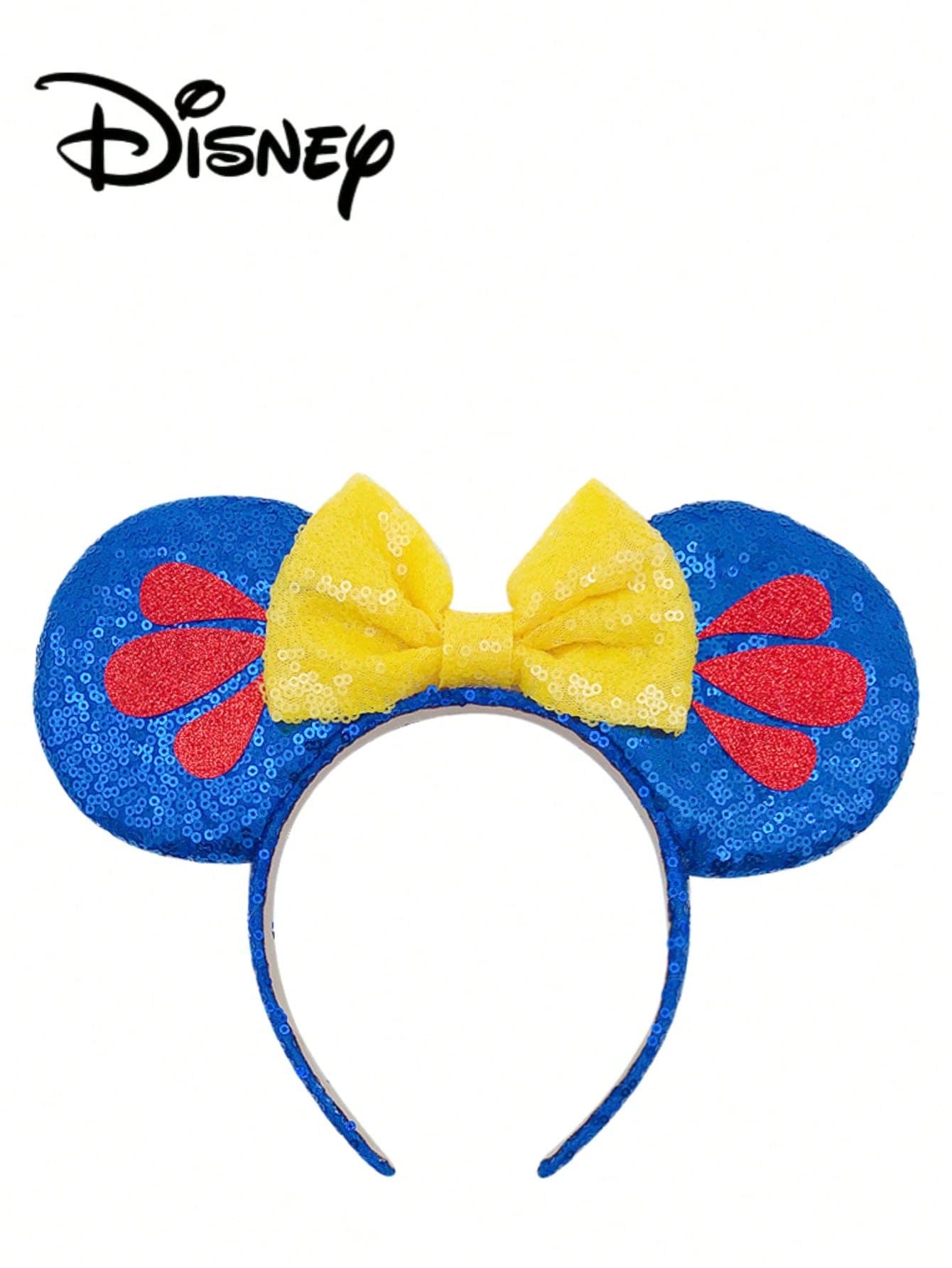 Disney 1pc Blue, Red & Yellow Glitter Headband - Holiday Party Headpiece, Fun Photo Prop, Amusement Park Accessory, Suitable For Birthday Party And Easter Event, Cute Bow Cartoon Hair Clip, Princess Costume Accessory Travel Accessories Hair Band Hair Hoop