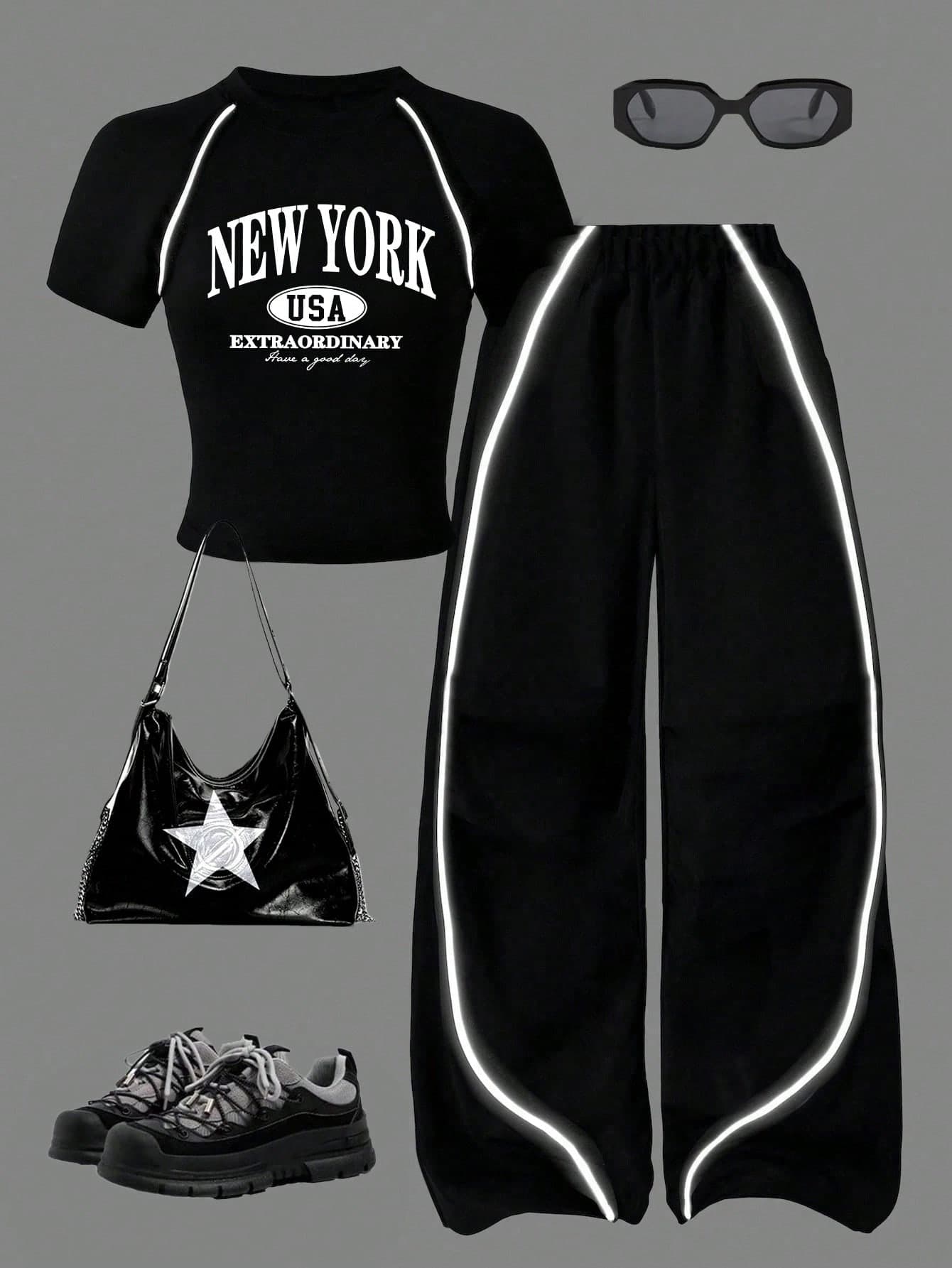 Youth Girl Cartoon Print Short Sleeve Top And Pants Set