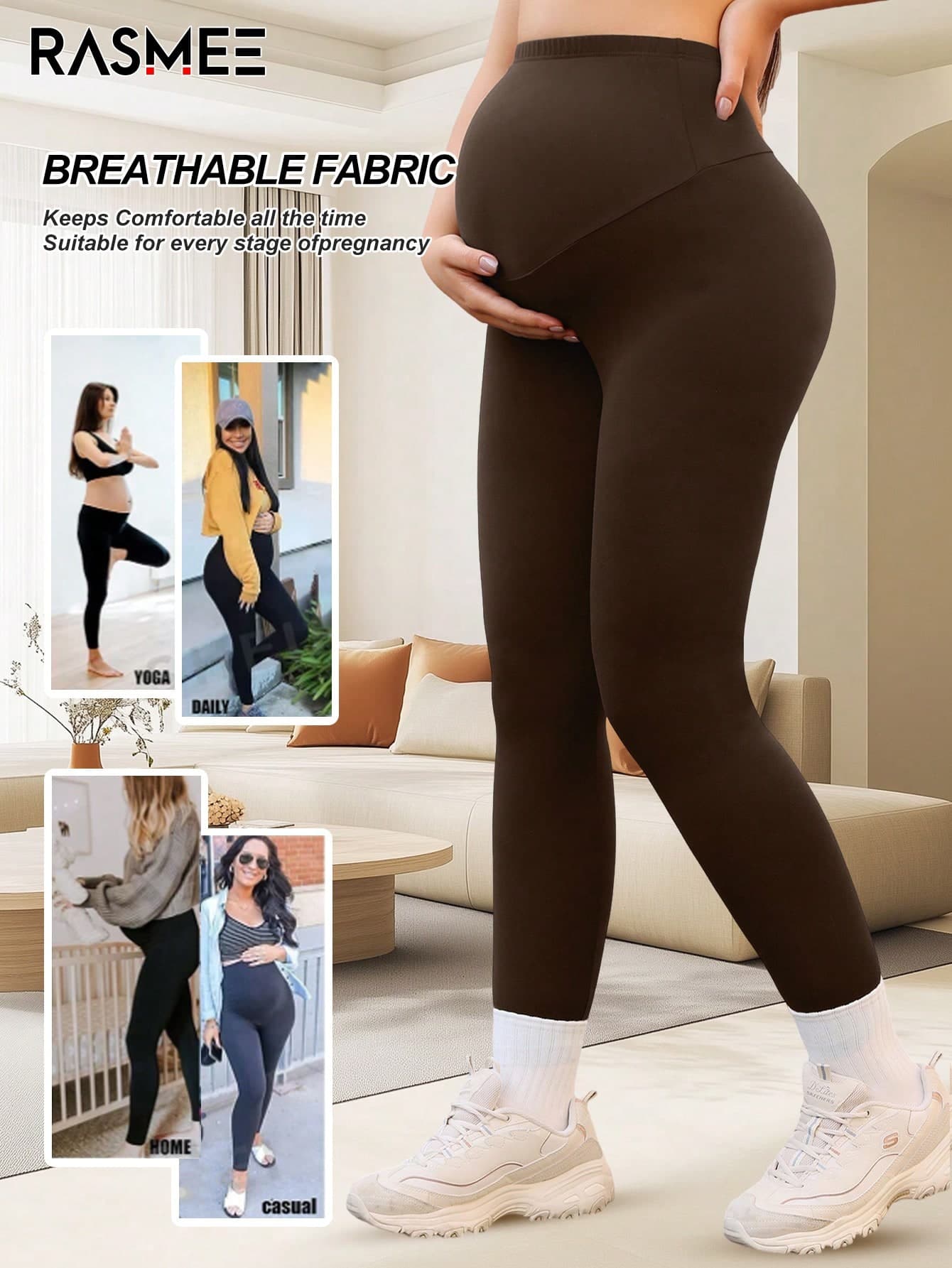 Seamless High Stretch Maternity Yoga Pants Women's Belly Support Breathable Soft Gym Leggings Sports Brown
