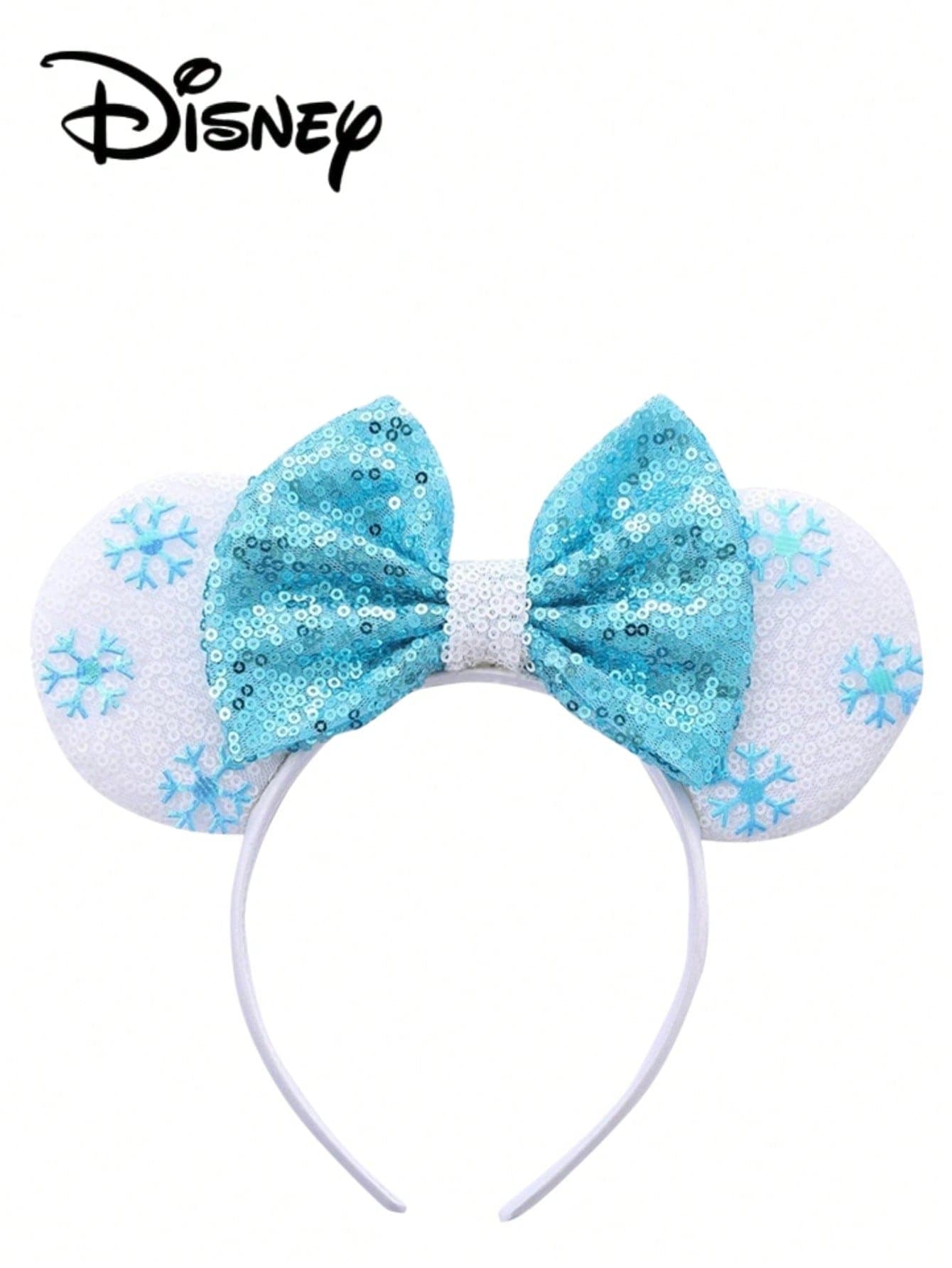 Disney 1pc White + Snowflake Pattern + Blue Glitter Headband, White + Snowflake Pattern + Blue Glitter Headband - Holiday Party Headpiece, Fun Photo Prop, Amusement Park Accessory, Suitable For Birthday Party And Easter Event, Adorable Bow Cartoon Hair Clip, Princess Costume Accessory Hair Band Hair Hoop Hairband