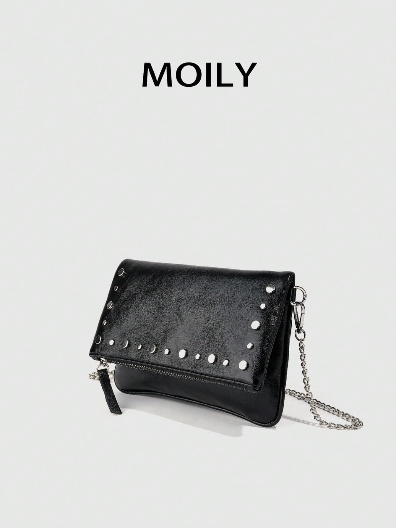 1pc Rivet Design Shoulder Crossbody Square Bag, PU Material, Metal Chain, Zipper Closure, Suitable For Shopping, Dating, Commuting, Party, Gift Giving