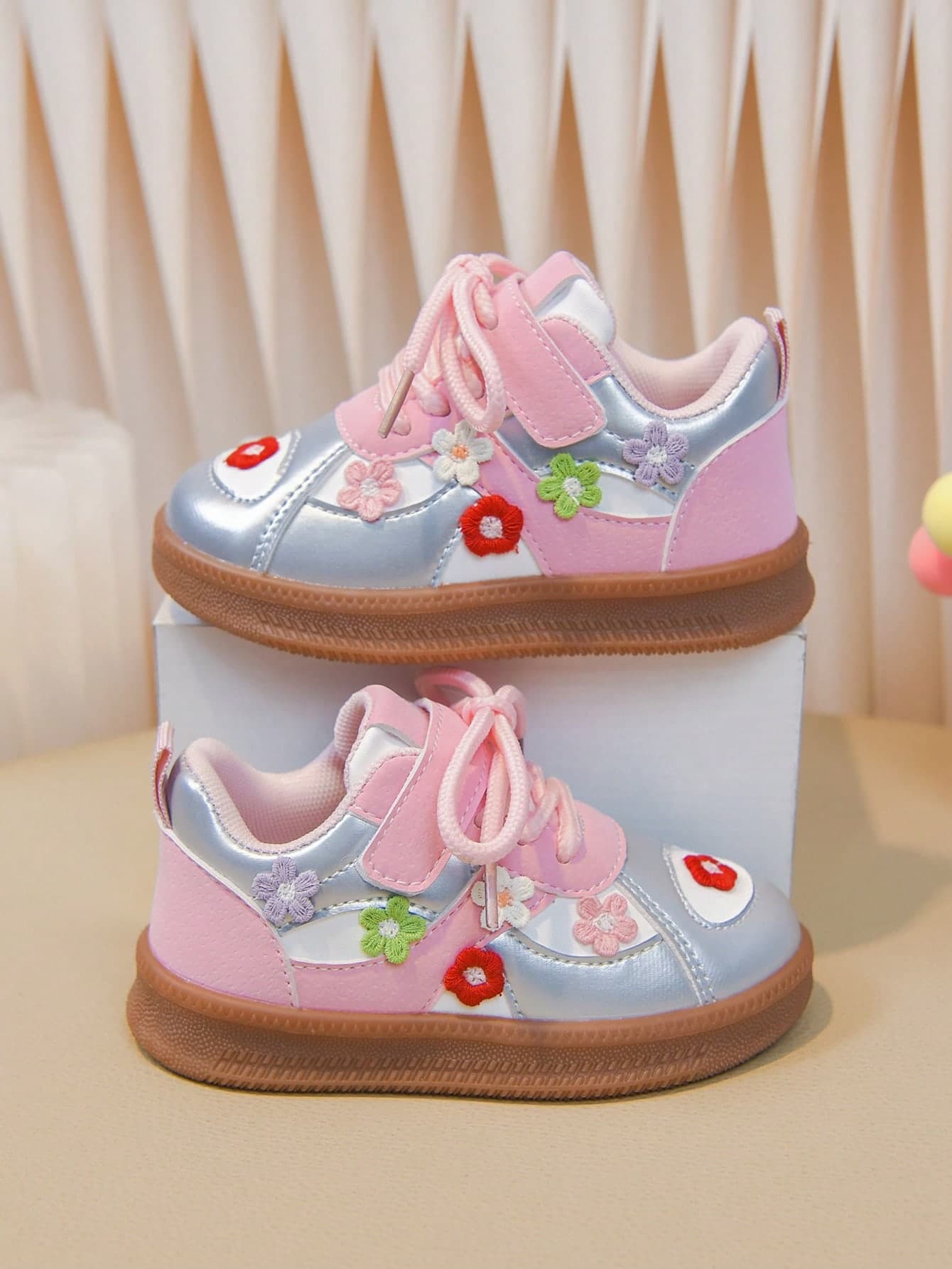 1 Pair Pink Baby Girl Canvas Shoes, Toddler Casual Floral Sneakers, Infant Walking Shoes, Autumn