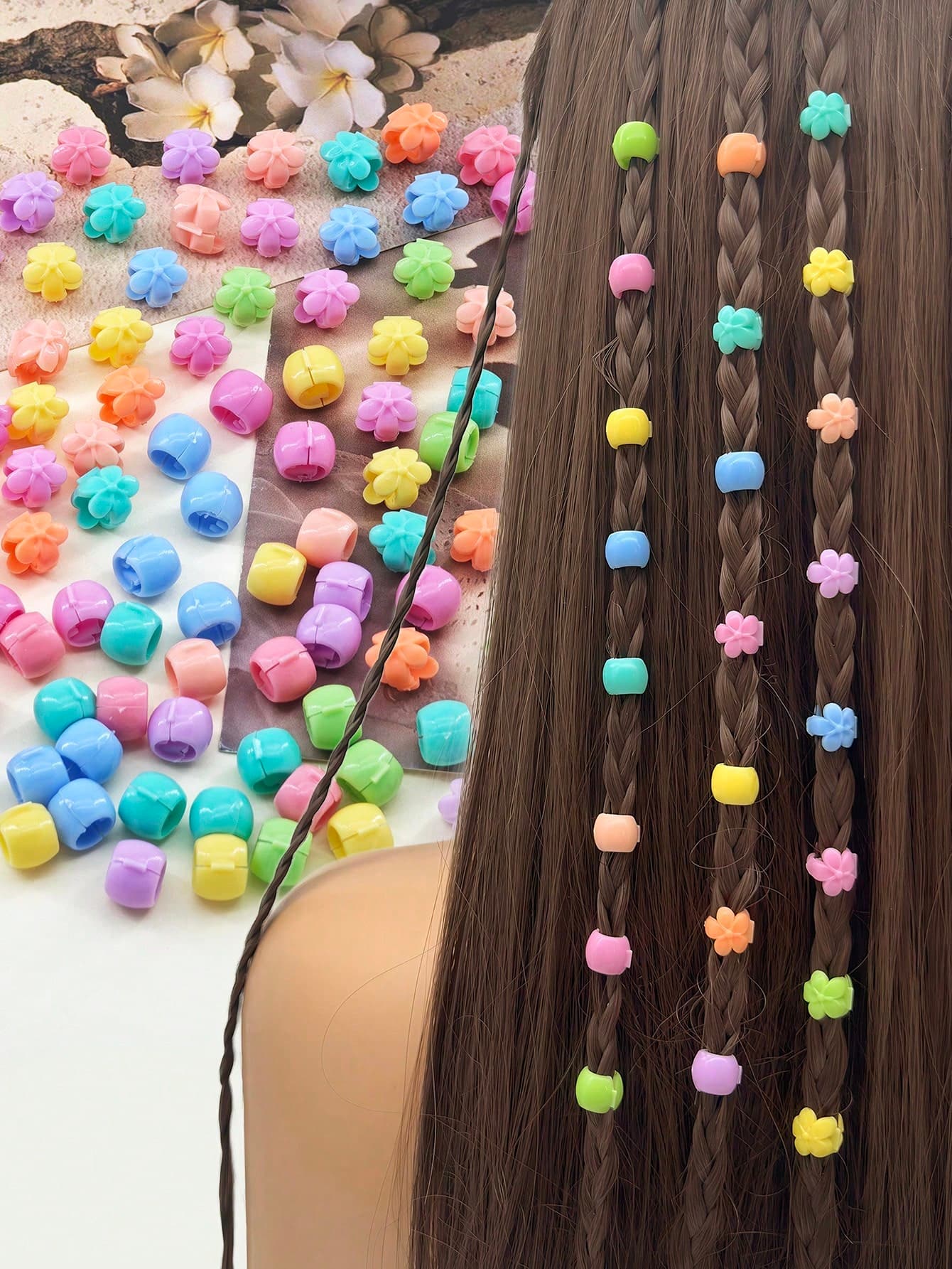 100pcs/Pack Braid Beads Hair Accessories, Cute Candy Color Plastic Hair Clips, Summer Hair Ornaments, Dreadlock Hair Accessories, Party Use