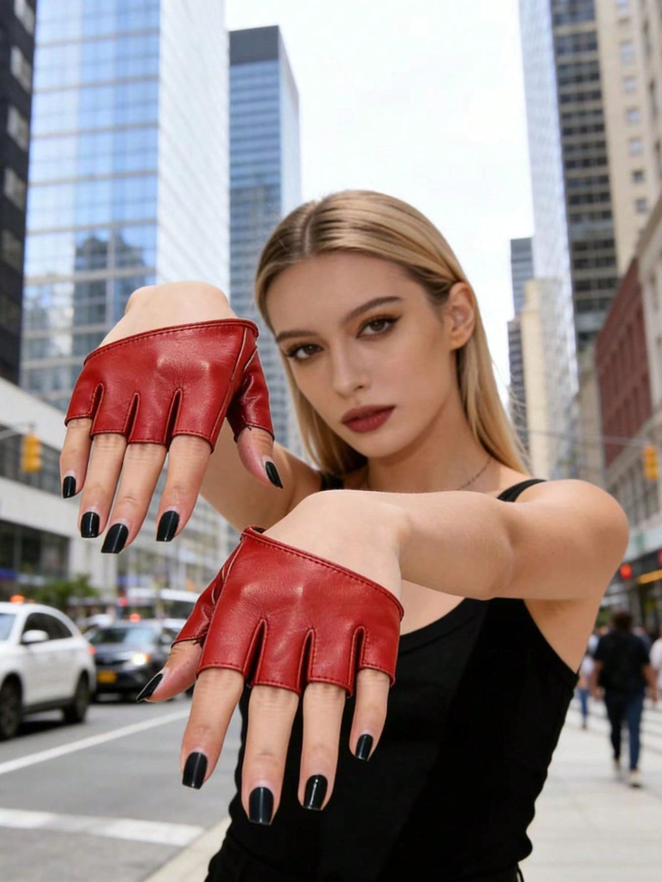 1 Pair Red Fingerless PU Leather Gloves, Cute Y2K Fashion Fingerless Gloves Suitable For Parties, Nightclubs, Daily Wear, Concerts/Music Festivals And Valentine's Day