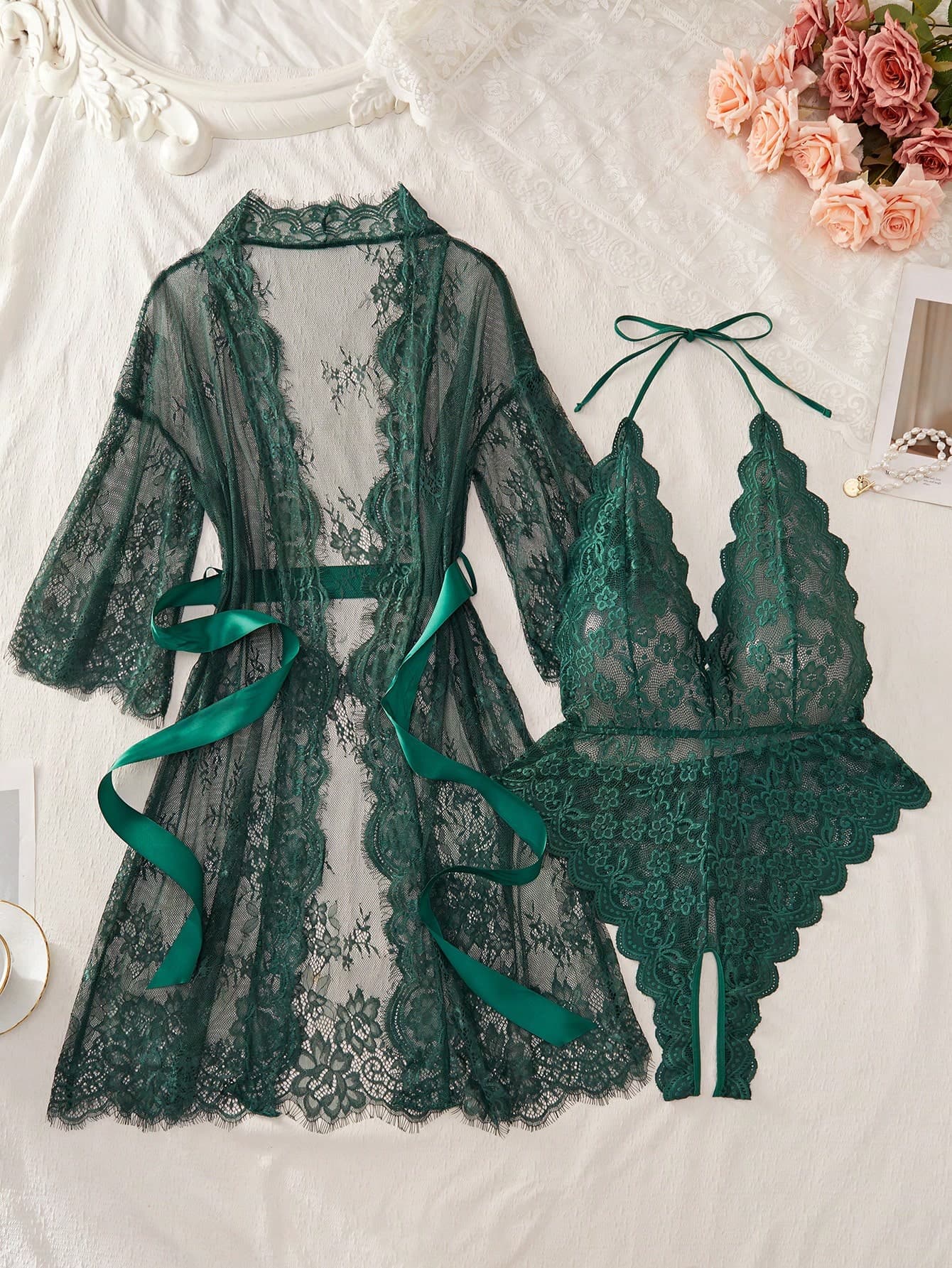 Plus Size Lace & Sexy Jumpsuit Combination, Perfect Sleepwear Set