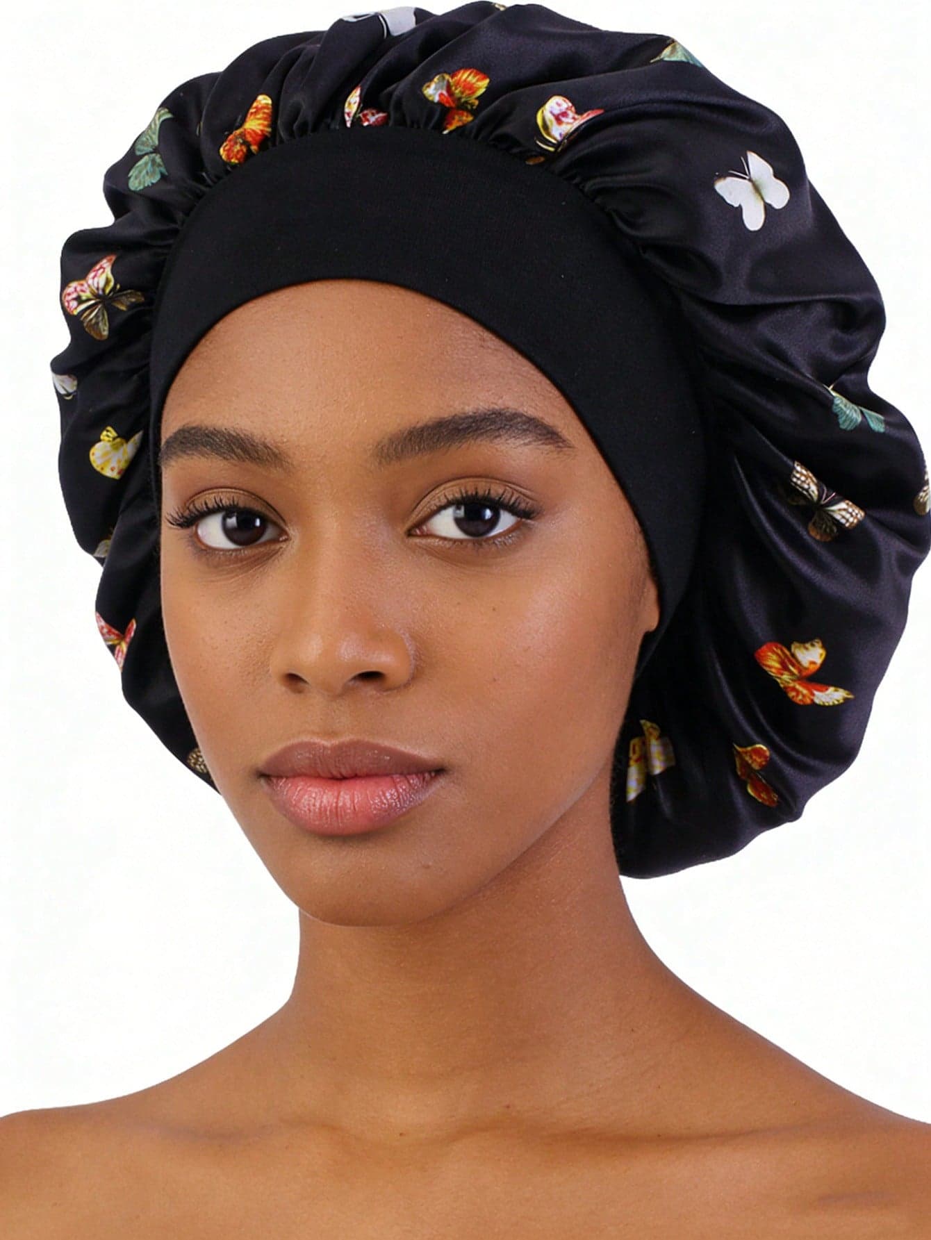 CONFLASS 7/5/1pcs Butterfly Print Cute Bohemian Style Faux Silk Satin Sleep Cap Shower Cap Round Hat, Silk Hair Bonnet, Suitable For Curly/Natural Braid/Straight Hair, Unisex