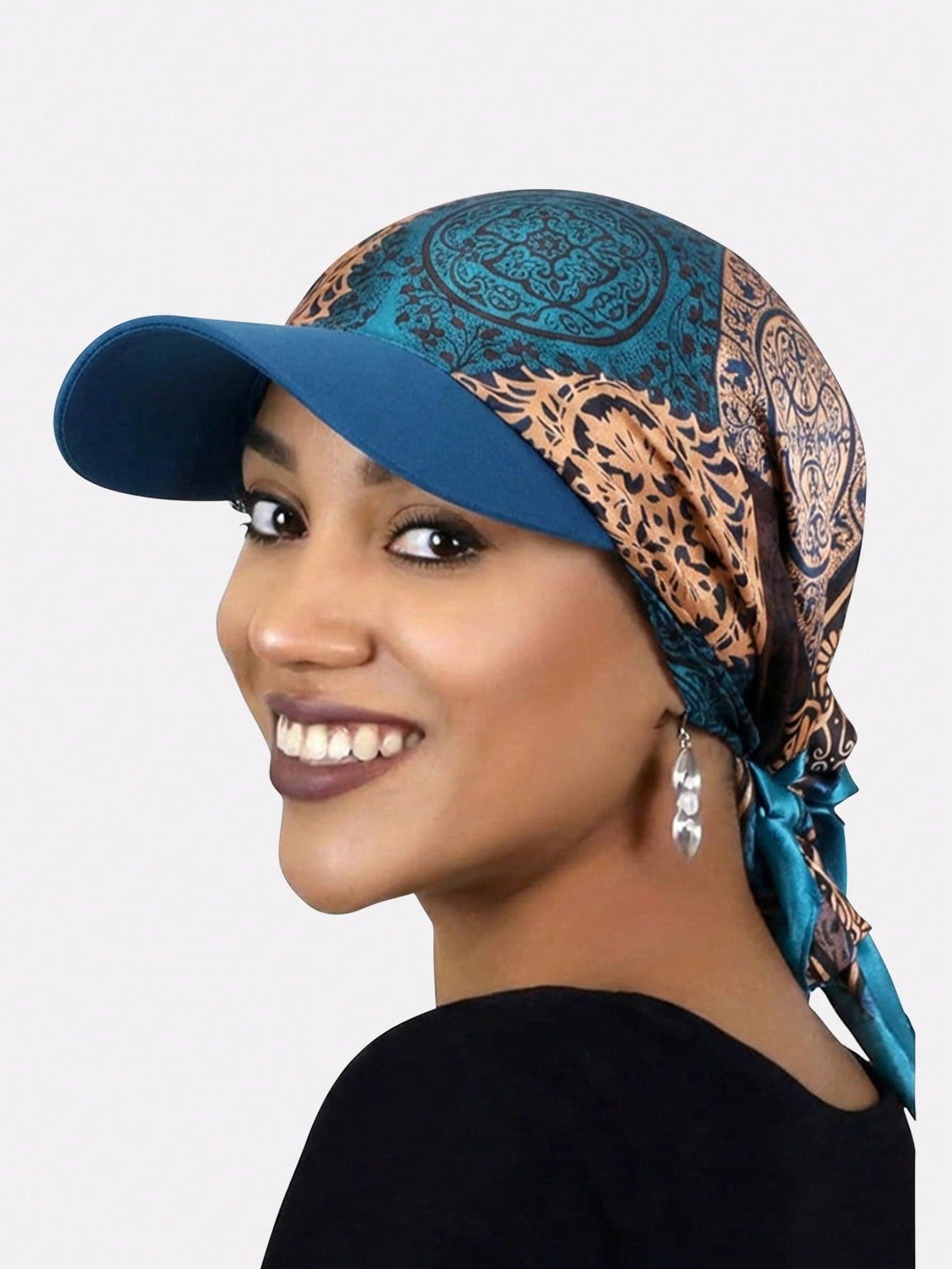 1pc Women's Satin Printed Square Scarf Visor Hat, Outdoor Sun-Shading Headband Hat, Suitable For Daily Use,Summer,Beach
