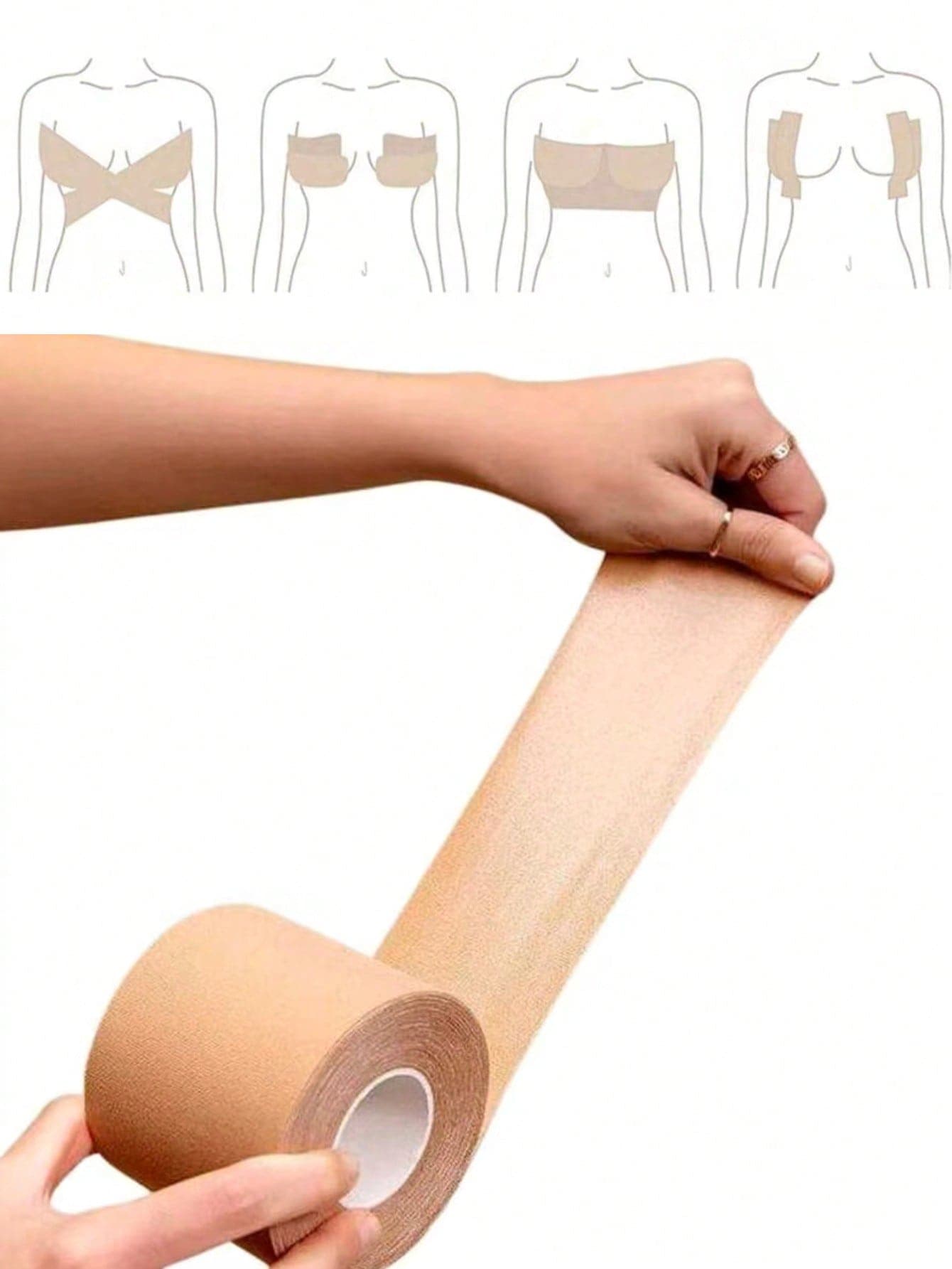 5m/196.9in Invisible Push-Up Breast Tape, Breathable Elastic Fabric Chest Tape, Party, Vacation, Self-Adhesive Push-Up, Women's Strapless Breast Tape