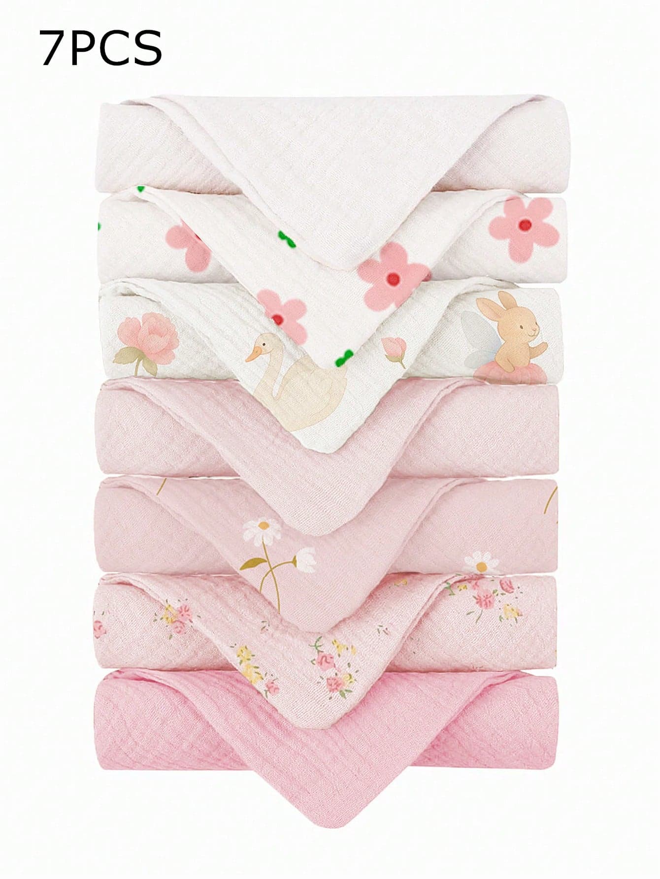 7pcs Soft & Comfortable 100% Cotton Baby Bibs, Solid Color, Floral, Cartoon Animal Printed Baby Cotton Gauze Burp Cloths, Feeding Handkerchiefs, Essential For Newborns