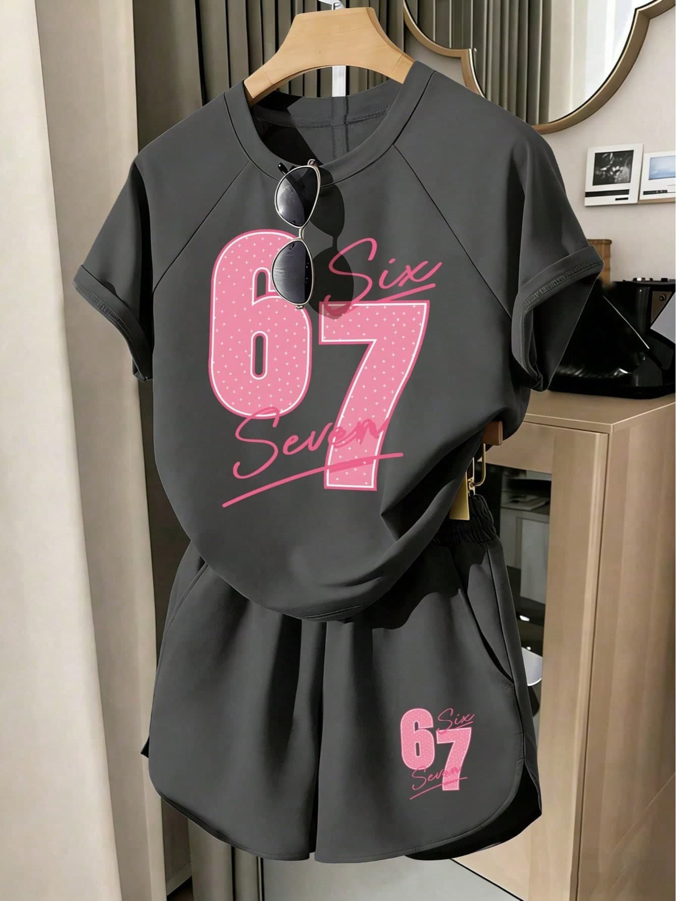 Youth Girl Numeric Print Round Neck Short Sleeve T-Shirt And Shorts Set