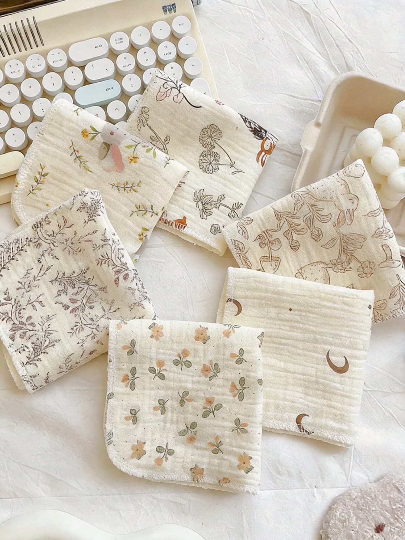 5pcs Baby Muslin Washcloth, Soft Newborn Face Towel, Reusable Cute Printed Multi-Purpose Small Handkerchief