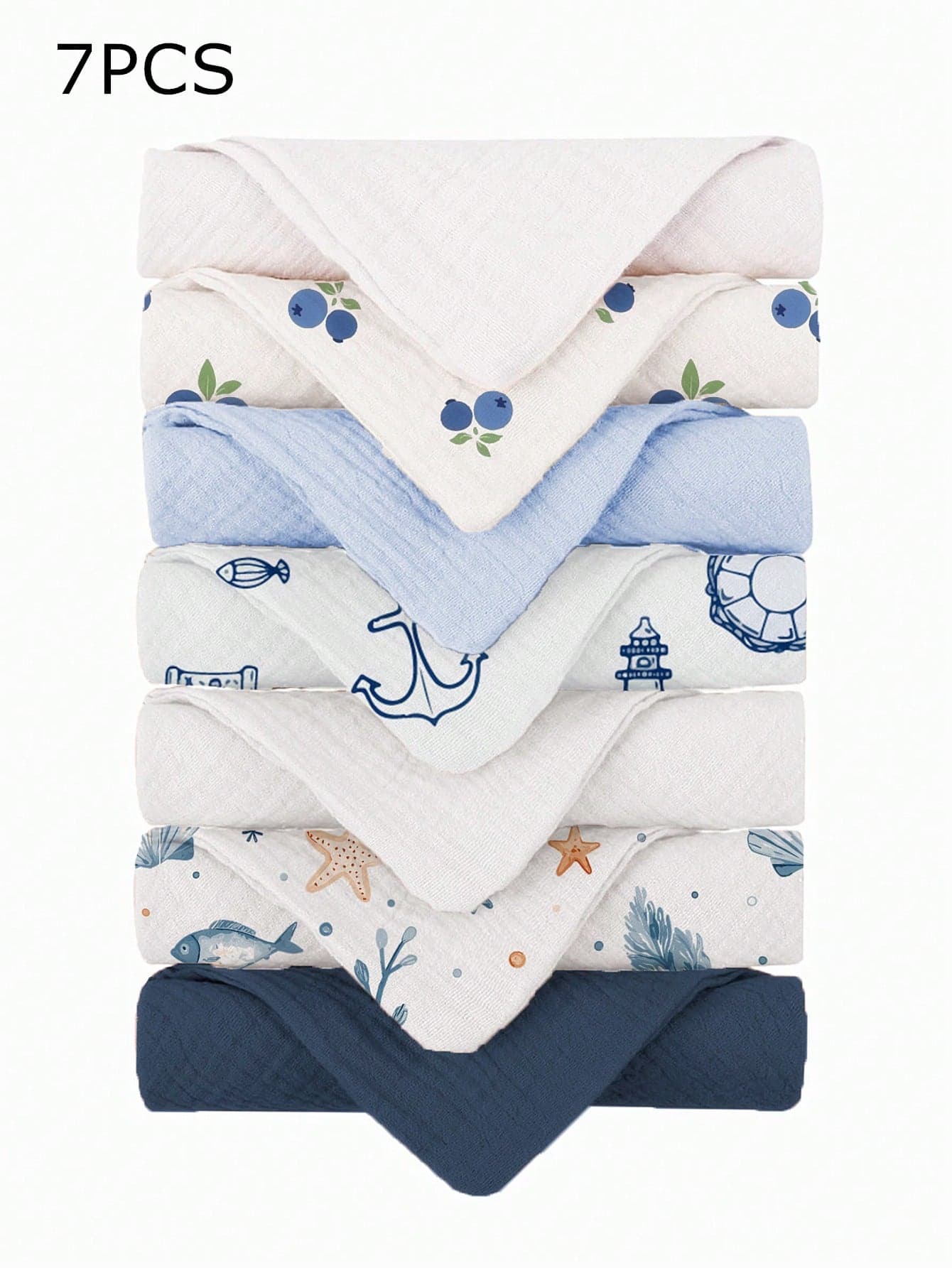 7pcs Soft & Comfortable 100% Cotton Baby Bibs, Solid Color, Floral, Cartoon Animal Printed Baby Cotton Gauze Burp Cloths, Feeding Handkerchiefs, Essential For Newborns