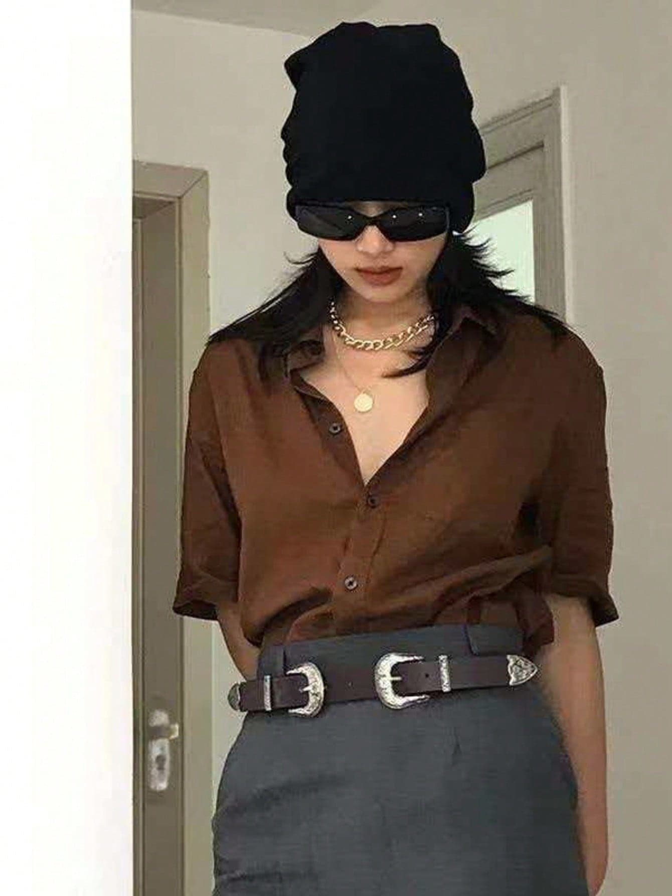 New Arrival Unisex Leather Belt, Fashionable Carved Buckle Decor Double-Buckle Waist Belt, Versatile For Women's Retro Jeans, Durable & Fade-Resistant