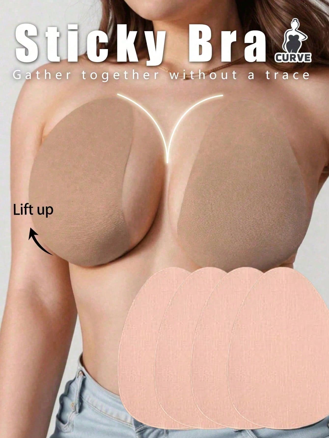 2 Pairs Disposable Invisible Breast Lift Tape, Suitable For B-E Cup Large Breasts, Women's Strapless Backless Self-Adhesive Push-Up Breast Petals Bra